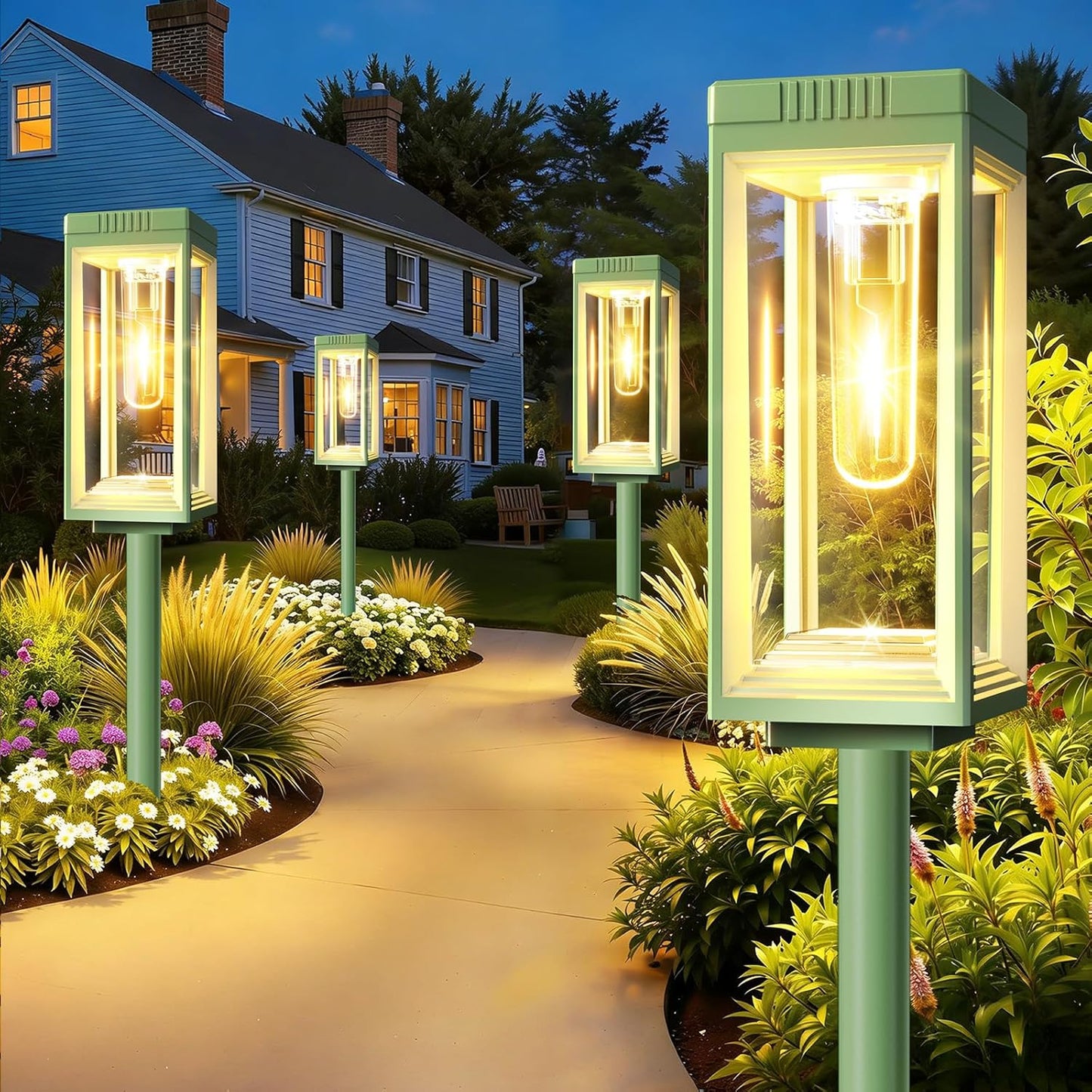 WdtPro 6 Pack Bright Solar Pathway Lights Outdoor, Auto On/Off, 15+ Hours Runtime, Solar Lighting for Garden Step Outside Yard Driveway Landscape Path Patio, Warm White, Green Shell