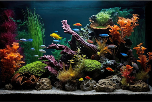 Aquarium Background Lush Aquatic Colorful Plants Terrarium Background Redwood Root Coral Reef Jungle Style Fish Tank Background Amazing Underwater View Aquarium Backdrop Wallpaper Poster Vinyl 24x12in