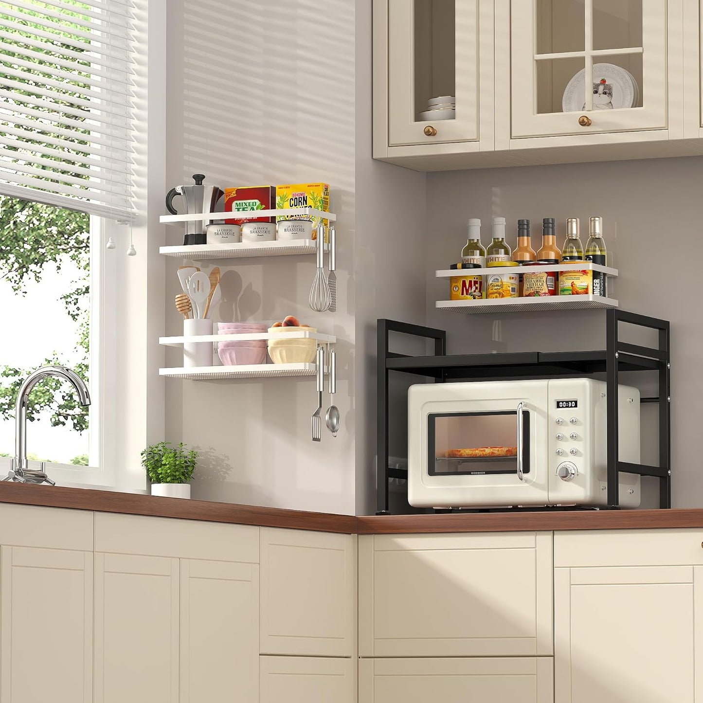 PUSDON Hanging Storage Baskets Organizer Wall Mount, Metal Wire Storage Bin Rack for Kitchen Bathroom Shower Spice Shelf Home Decor Essentials White-2 Packs (Guardrail)