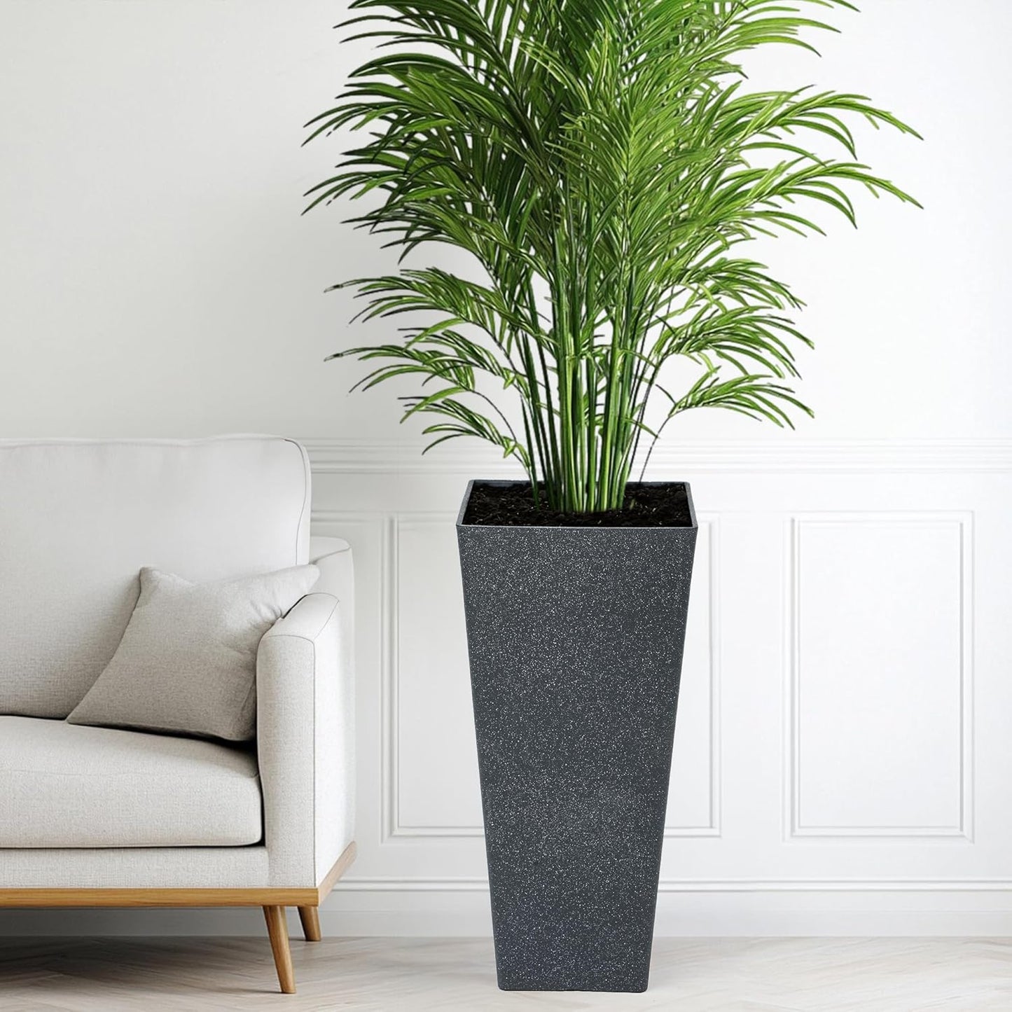28" H Oversized Tall Planter Box for Outdoor Plants, Set of 2 Large V-Shaed Square Flower Pots, Modern Plant Container for Patio, Garden, Porch, Balcony or Indoor Home Decor, Back Terrazzo-Look