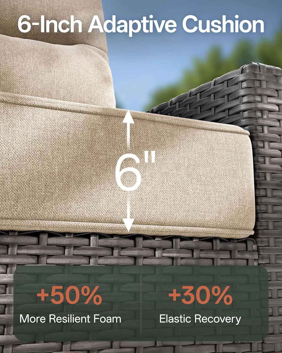 Luxury 5-Piece Patio Furniture Set with 6-Inch Thick Cushions, Outdoor Swivel Rocker Chairs Set, Wicker Conversation Set for Porch, Deck, Balcony, Yard in Beige
