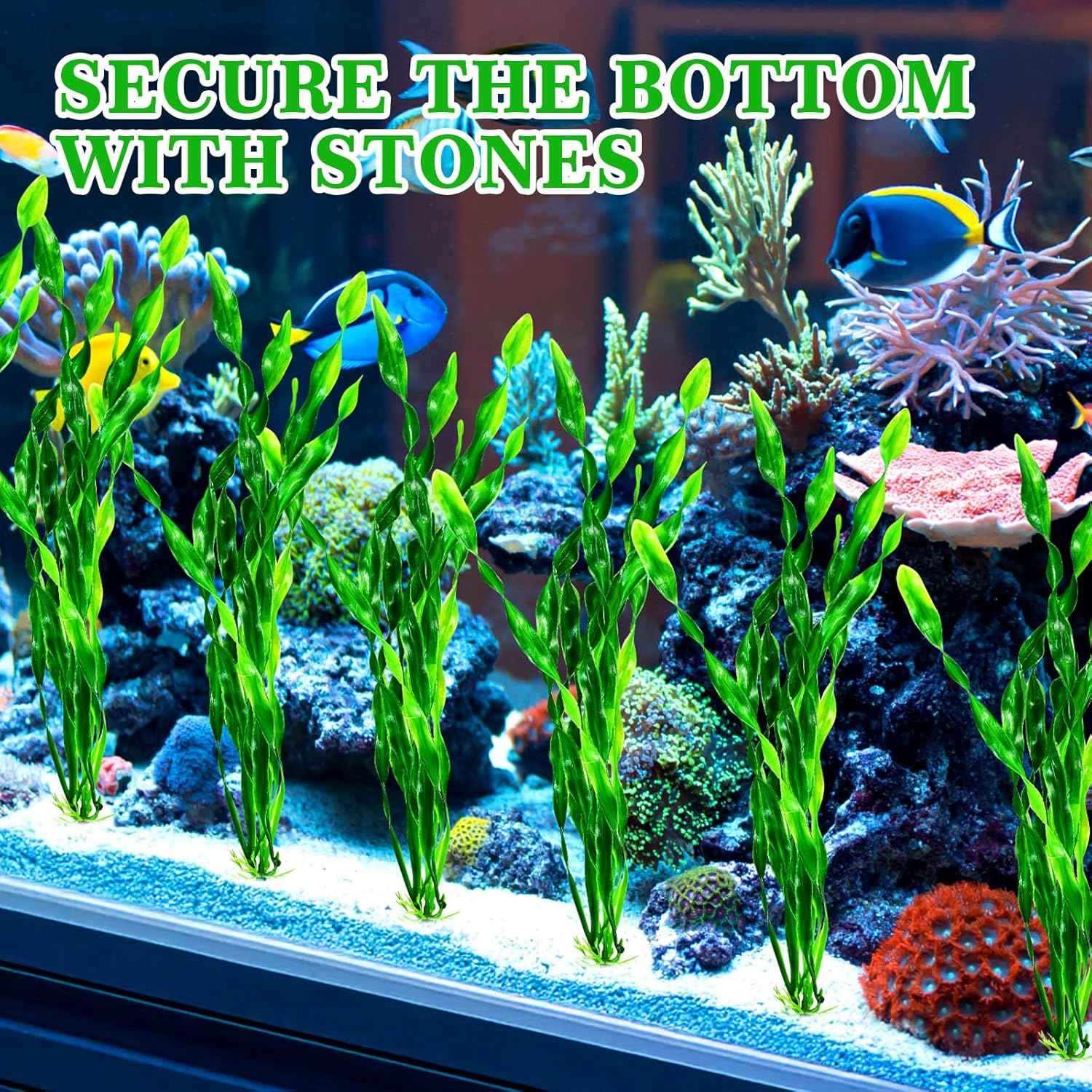 10 PCS Artificial Seaweed Water Plants for Aquarium, 12 Inch Fish Tank Plastic Plant Decorations(Green) (12 Inches)
