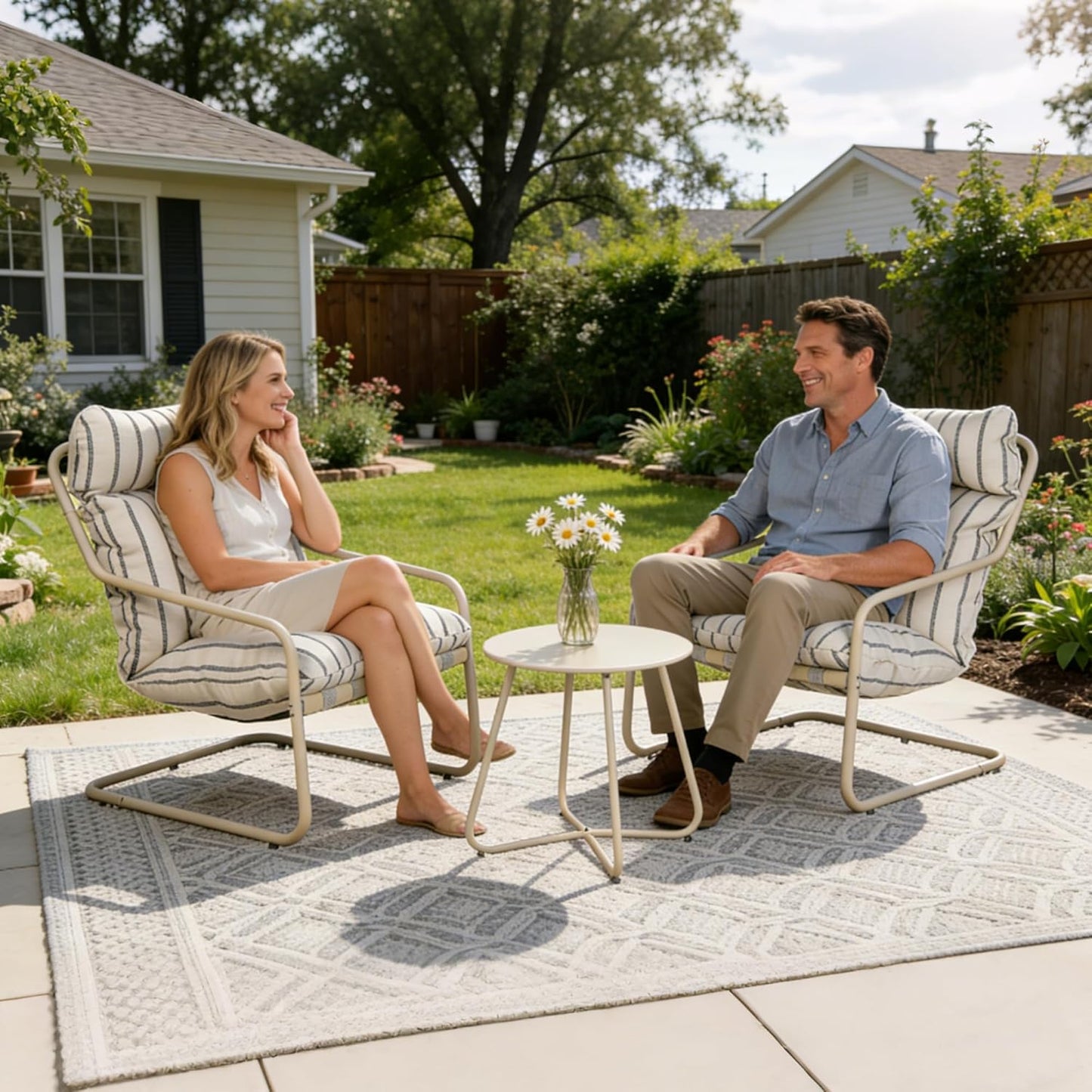 Grand patio 3-Piece Bistro Set, Ergonomic Comfy Outdoor Chairs with Thick Cushions and Round Coffee Table, Oversized Outdoor Patio Furniture Set for Garden, Balcony, Backyard