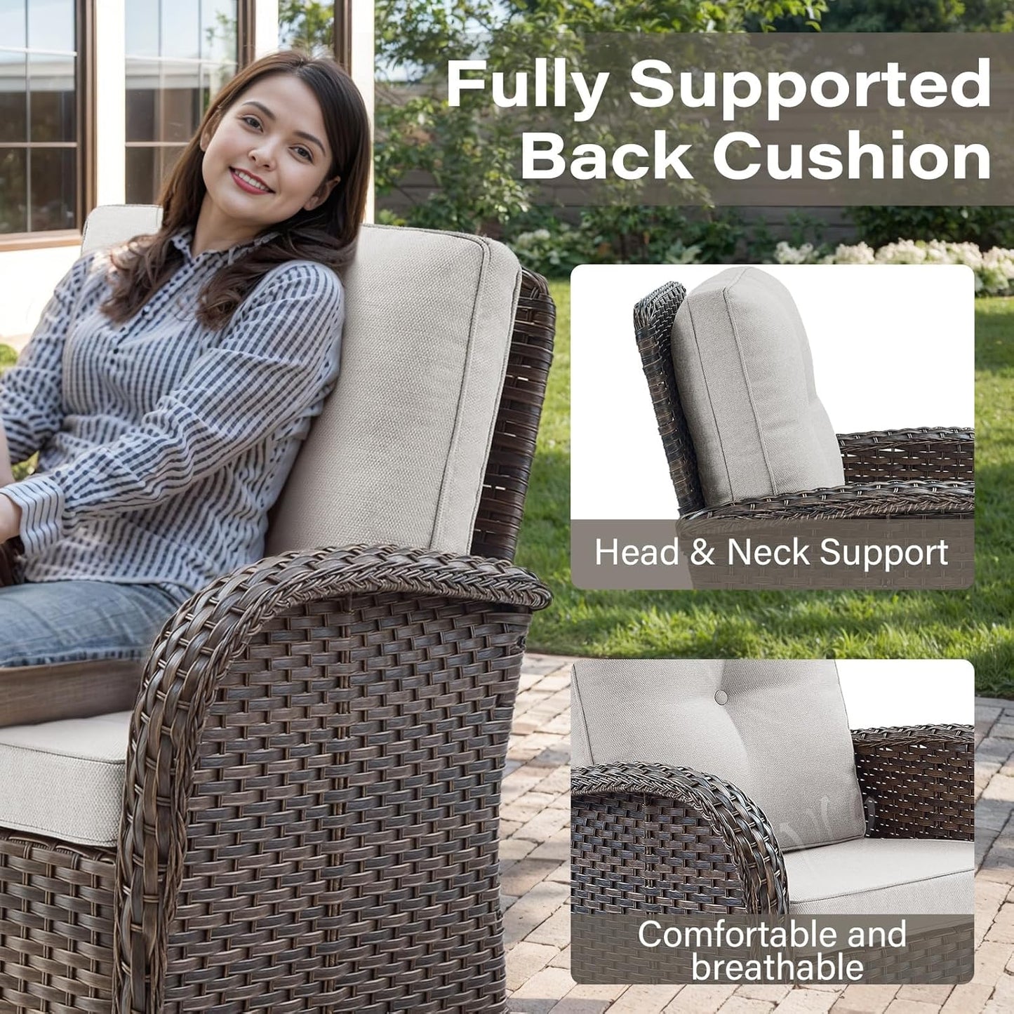 Grand 13 Pieces Outdoor Patio Furniture Set with 4 Swivel Glider Chairs and 50000 BTU Propane Fire Pit Table, Patio Conversation Set with Sofa and Wicker Side Table for Big Garden Backyard