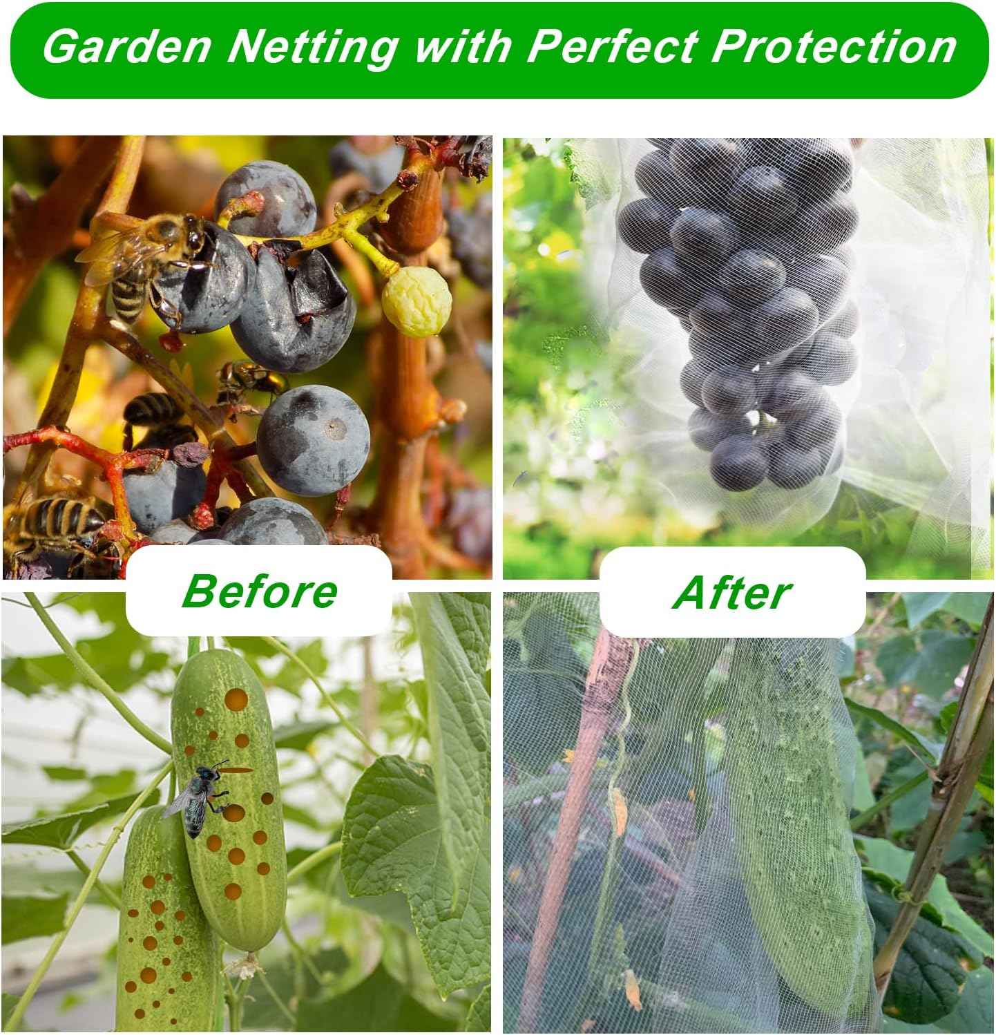 Garden Mesh Netting, 2 Pack 10X30FT Ultra Fine Garden Netting for Vegetable Flowers Fruits Crops Greenhouse, Plant Netting Row Cover Barrier Protection Net for Bird Deer Animals