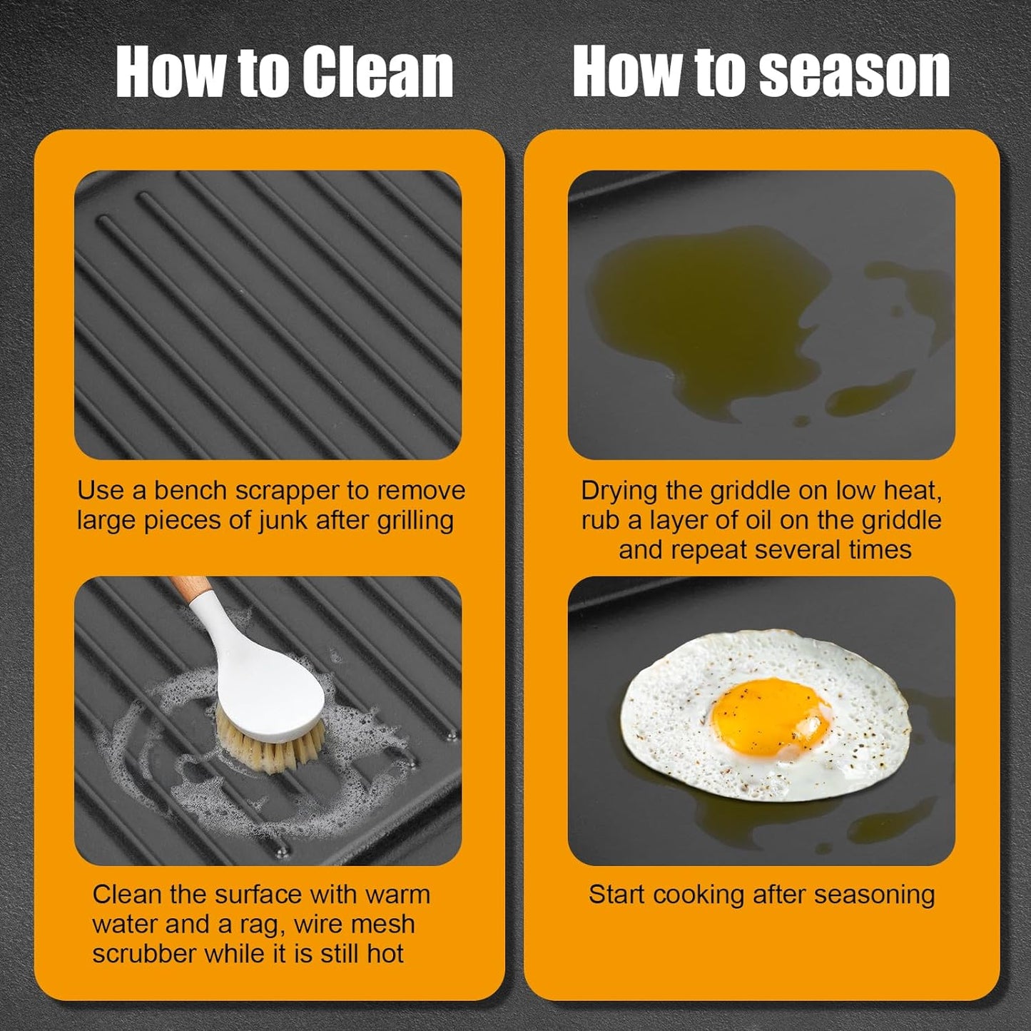 2-in-1 Reversible 14” x 16” Pre-Seasoned Cast Iron Cooking Griddle for Gas Stove/Charcoal/Electric/Propane/Gas Grill, Flat Griddle Top Plate for Camping Tailgating