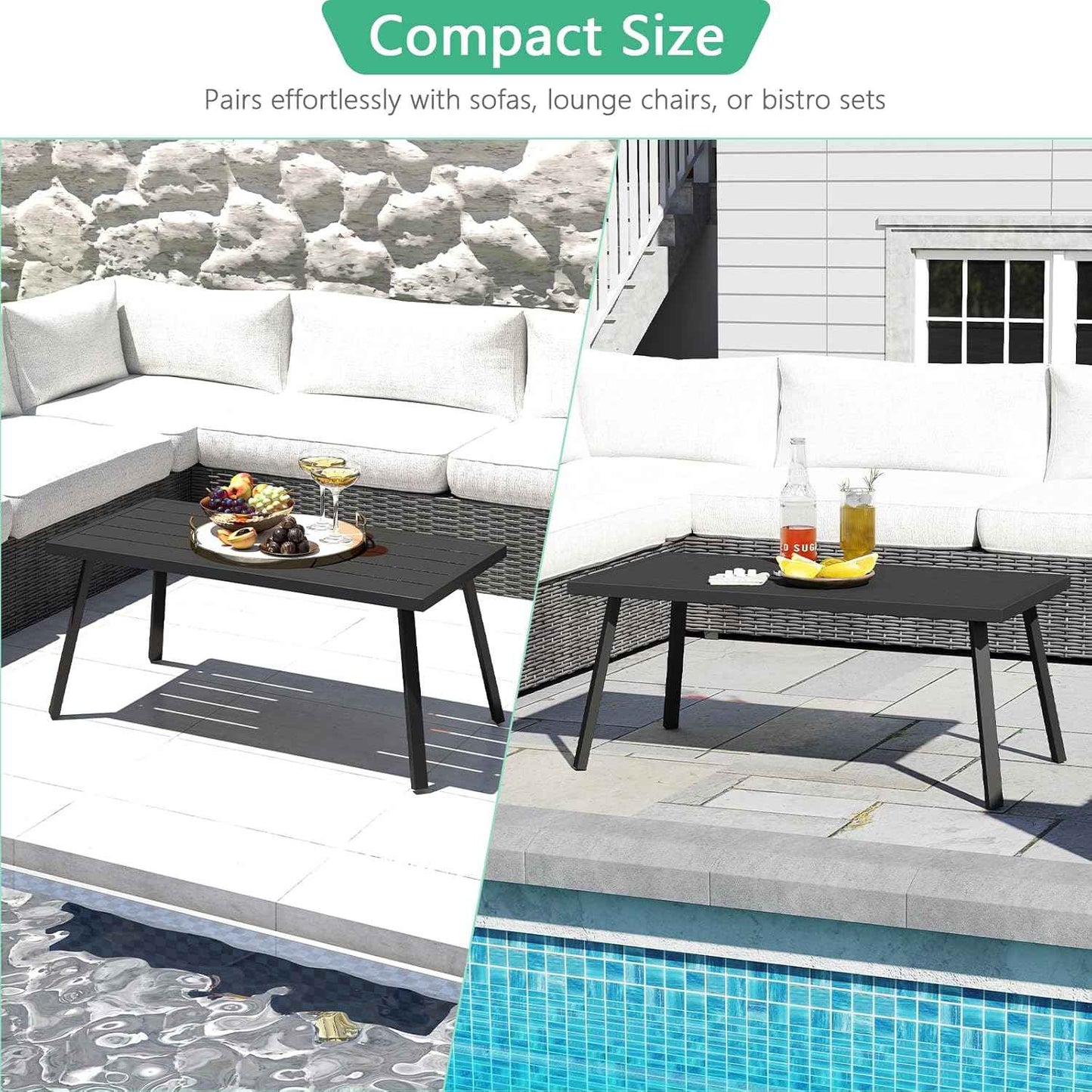 Helios&Hestia Small Rectangle Iron Outdoor Coffee Side End Table for Patio, Deck, Backyard, Garden, Poolside, Black