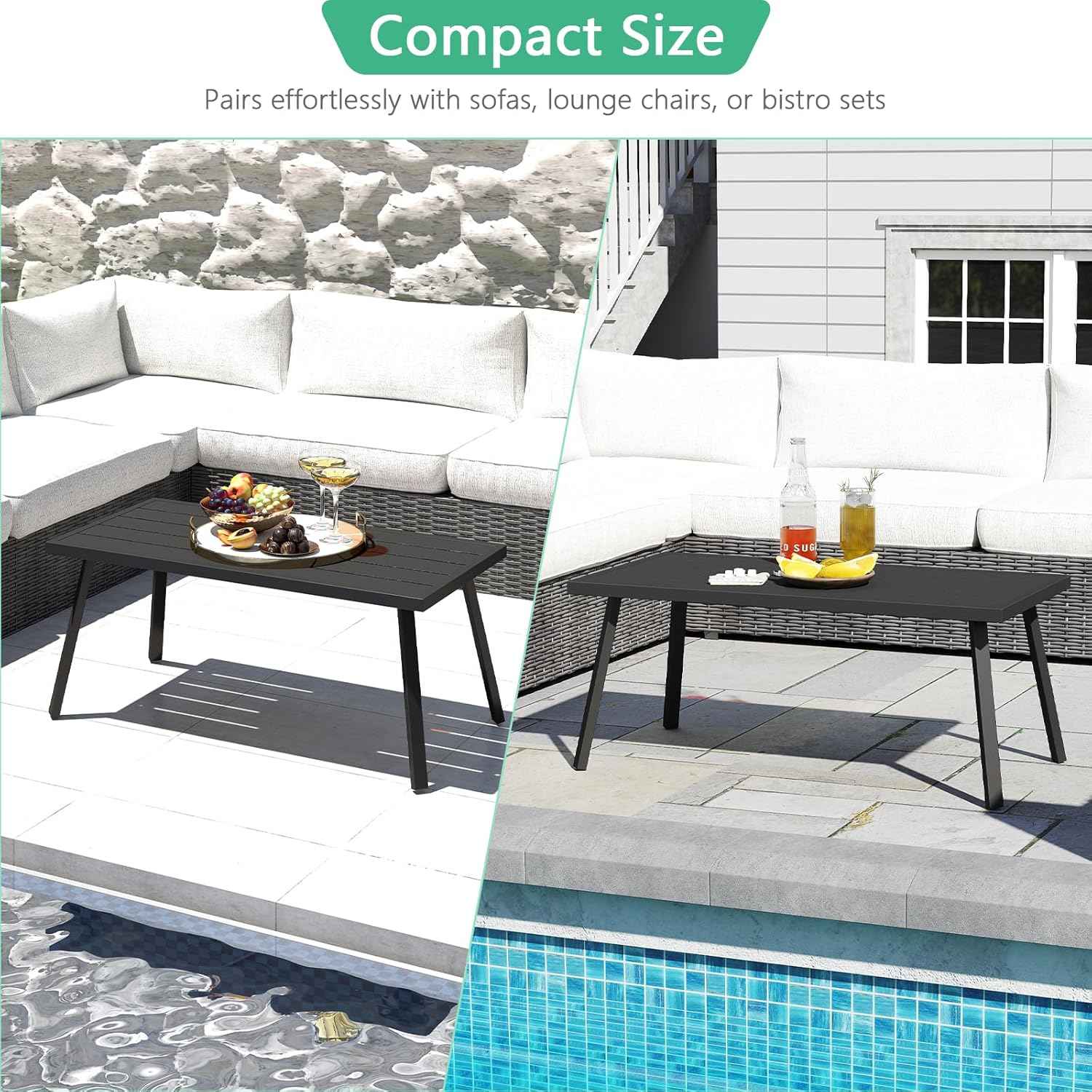 Helios&Hestia Small Rectangle Iron Outdoor Coffee Side End Table for Patio, Deck, Backyard, Garden, Poolside, Black