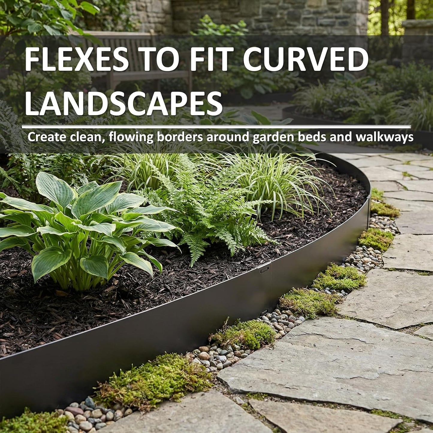 Metal Landscape Edging 20FT – 8” Tall Galvanized Steel Garden Border with Built-in Spikes & Connector Pins, No Dig Flexible Lawn Edging for Landscaping, Yard, Walkways & Flower Bed