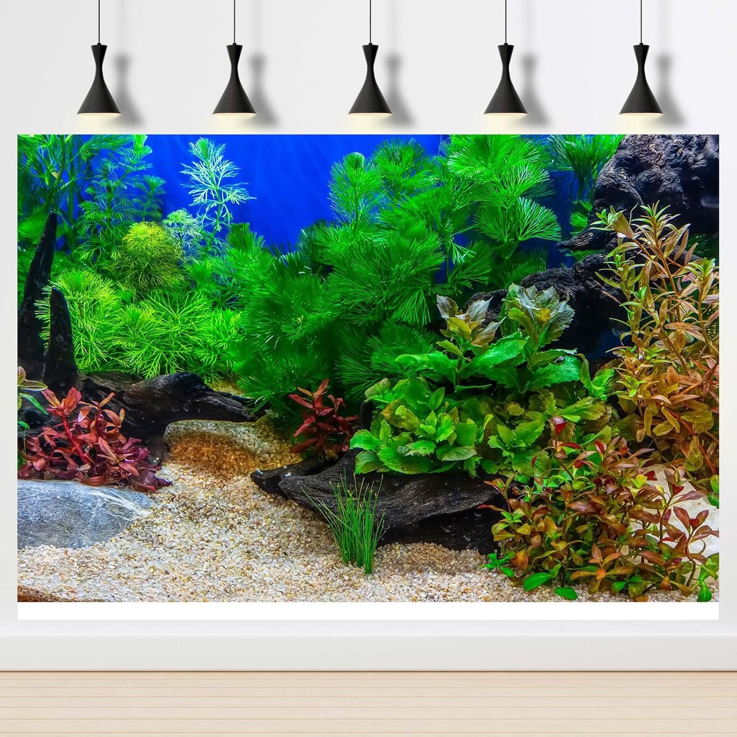 Aquarium Background Underwater Grass Leaves with Pebble Aquarium Backdrop Vivid and Fresh Green Aquatic Plant Stone River Bed and Lake Fish Deadwood Tank Background Decor Vinyl 36x24in