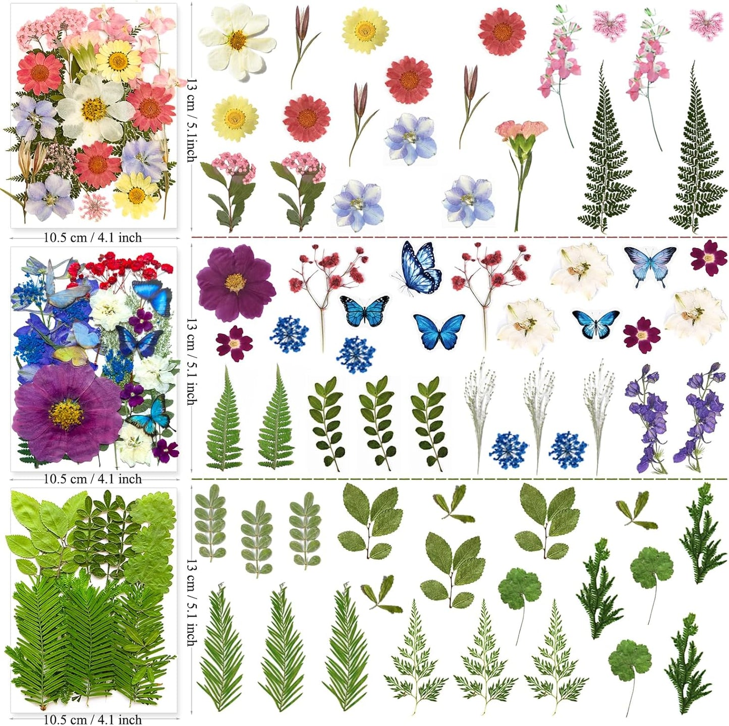 133Pcs Dried Pressed Flowers for Resin Molds, Assorted Real Natural Bulk Dry Floral Leaves for DIY Art Crafts, Epoxy Jewelry, Soap, Candle Making, Nails Decor