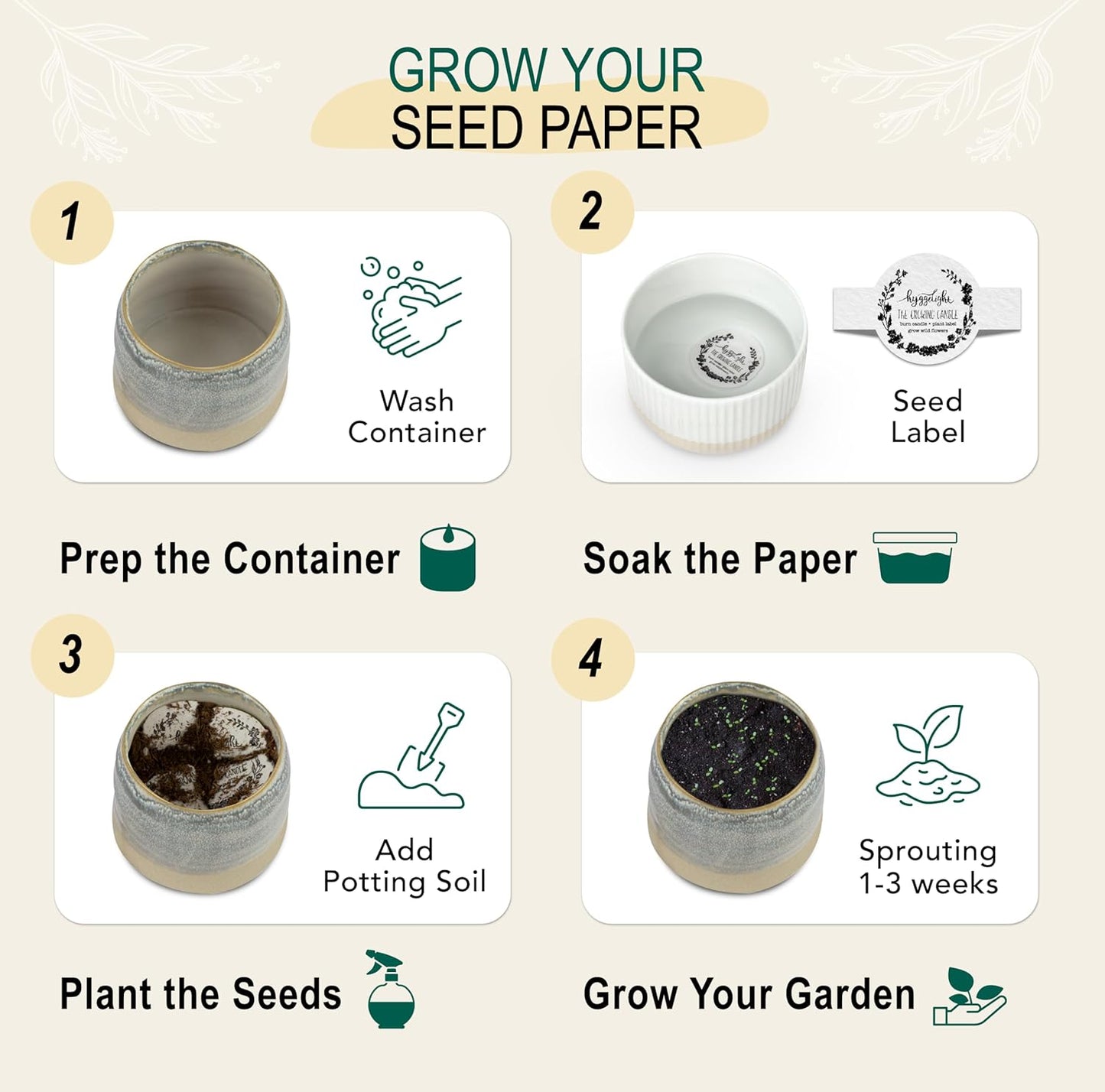 The Growing Candle, Mint & Eucalyptus Scented, 10oz Ceramic Pot, Aromatherapy Candles, 100% Soy, Greta