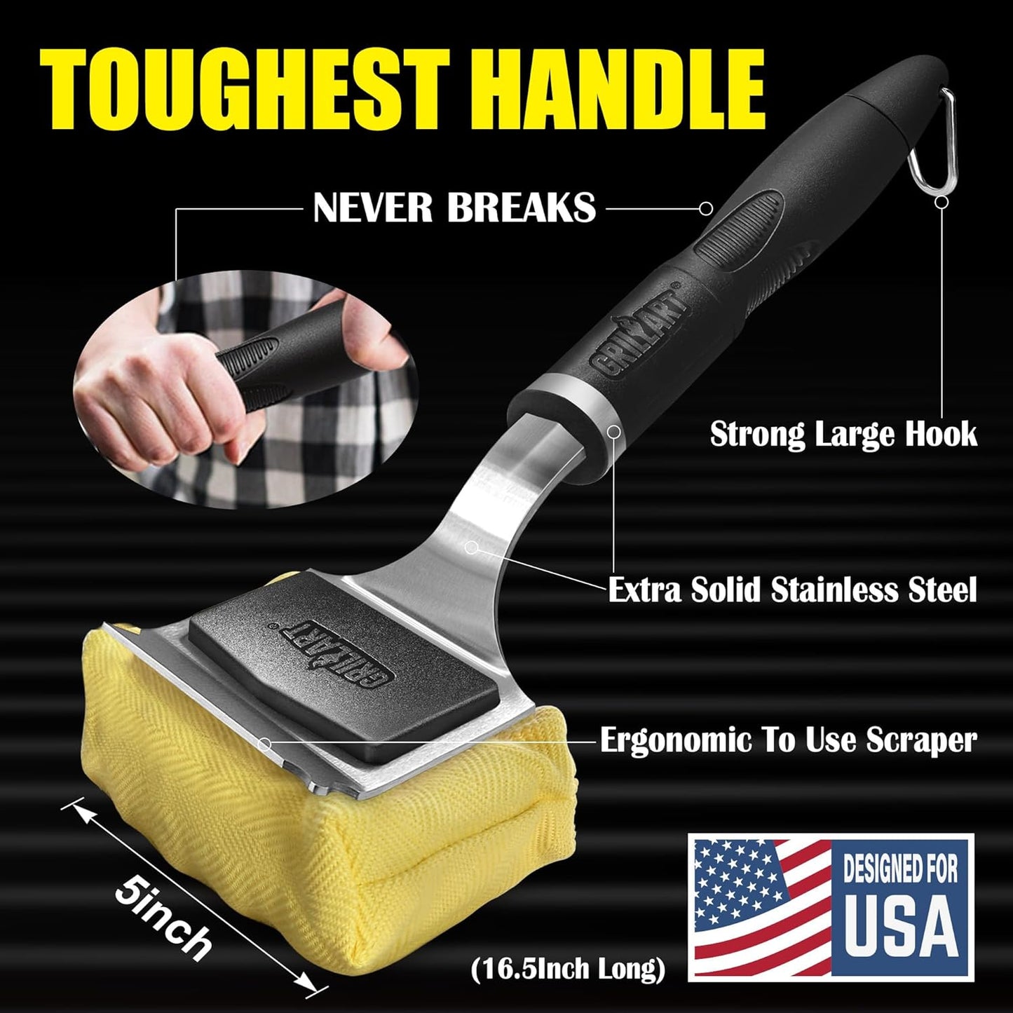 GRILLART Grill Brush for Outdoor Grill Bristle Free - Reinforced Grill Cleaner Scraper BBQ Brush - Replaceable Head Barbecue Grill Cleaning Brush - Safe BBQ Accessories Grill Tools - Gifts for Men/Dad