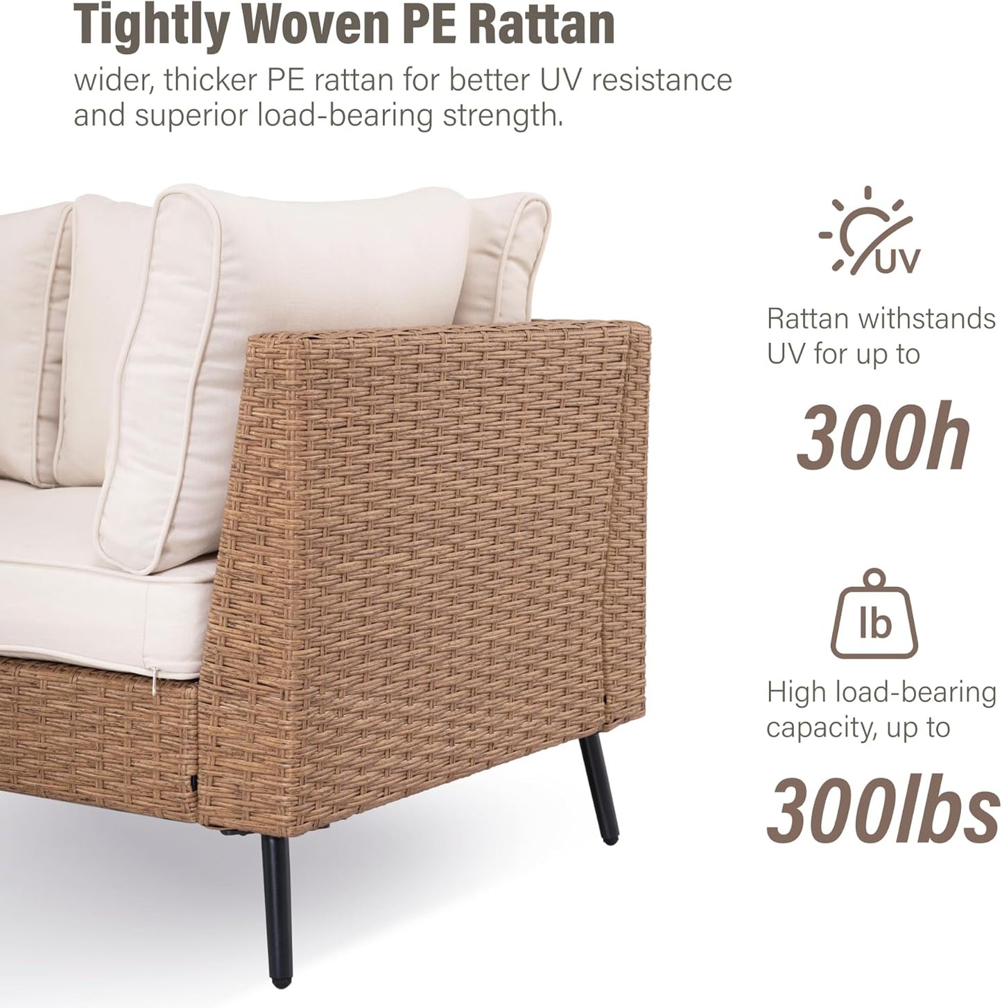 EO Living 6-Piece Patio Furniture Set, Outdoor Sectional Sofa PE Rattan Outdoor Patio Furniture with Thick Cushions, All Weather Patio Conversation Sets for Garden, Poolside, Backyard(Beige)