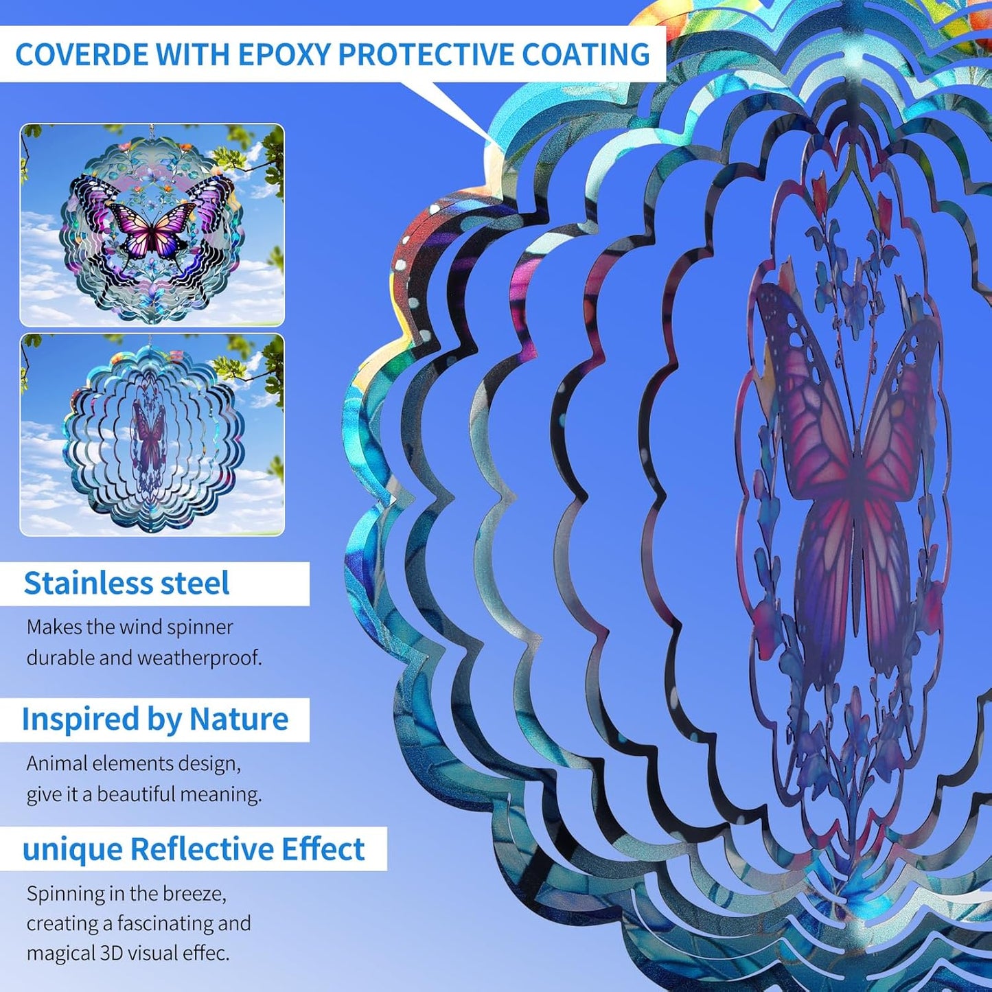 Wind Spinners Outdoor Butterfly - Birthday Gifts for Women Mom Wife Grandma, Hanging Wind Sculptures Wind Spinners, 12 inch 3D Wind Spinner for Garden Decor for Outside, Garden, Patio, Yard, Outdoor