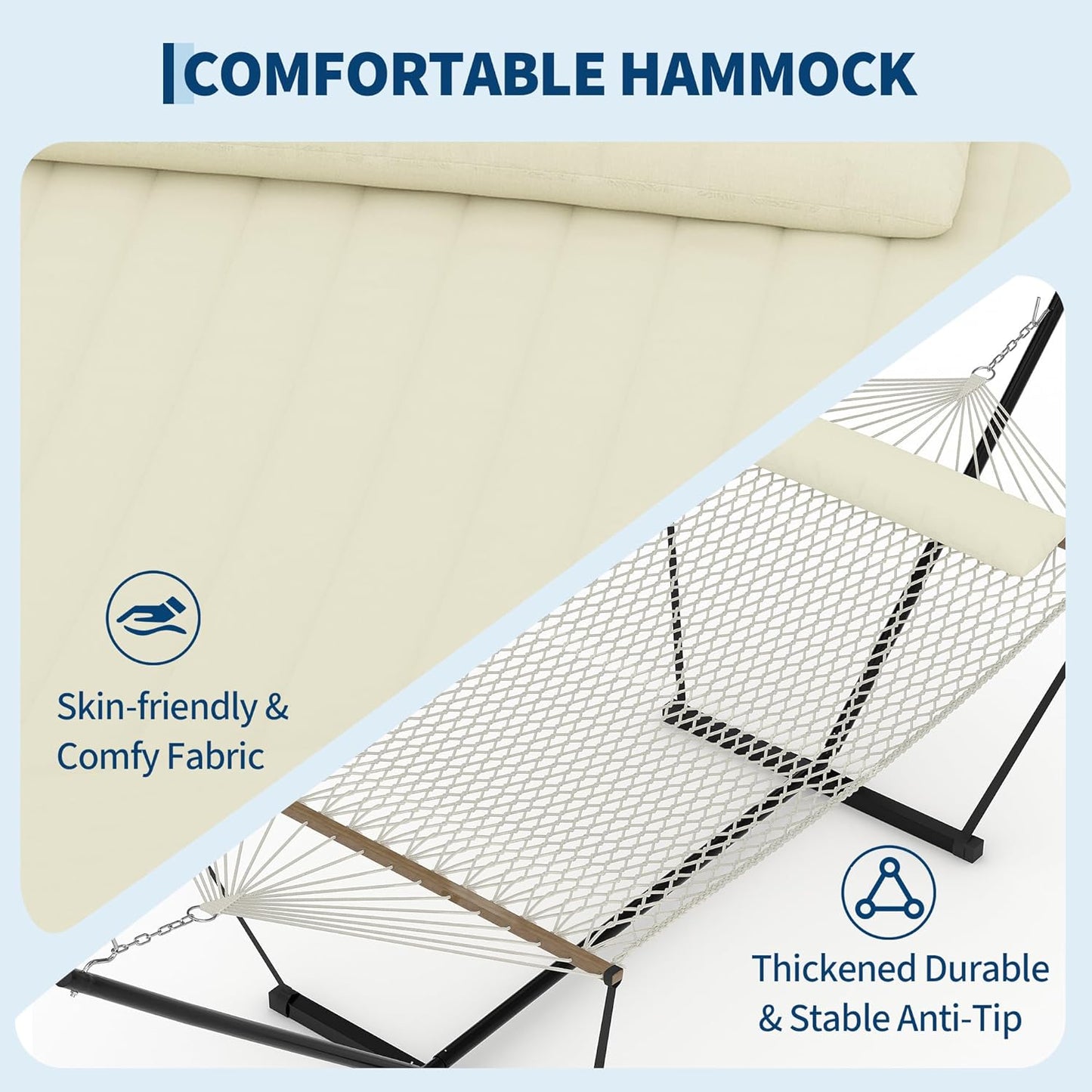 Garvee 2 Person Portable Double Hammock for Outdoor with Pillow, Heavy Duty Portable Hammock with Adjustable Steel Stand for Patio, Garden, Beach, Backyard