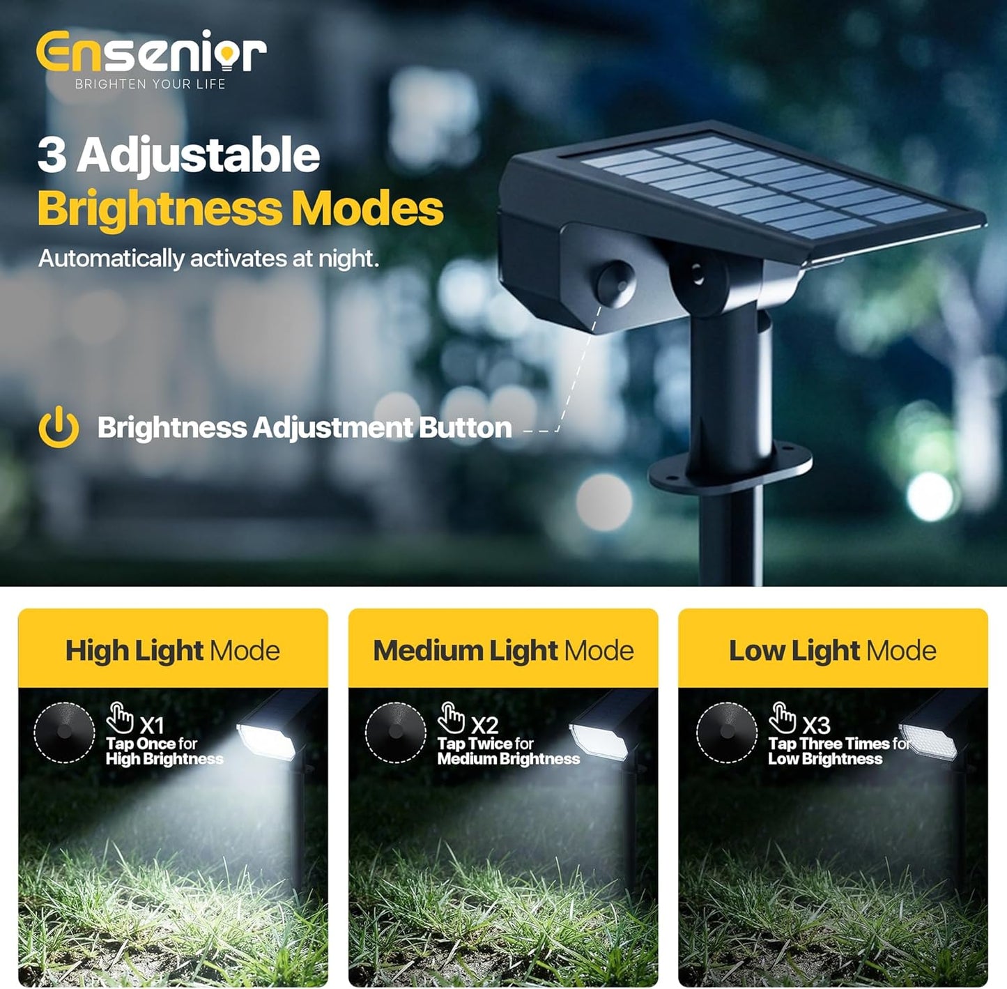 Ensenior Solar Spotlights Outdoor, 56 LEDs Brightness Adjustable 6500K LED Solar Garden Lights, Halloween Christmas Landscape Lighting for Flag/Yard/Pathway, IP65 Waterproof - 4 Pack