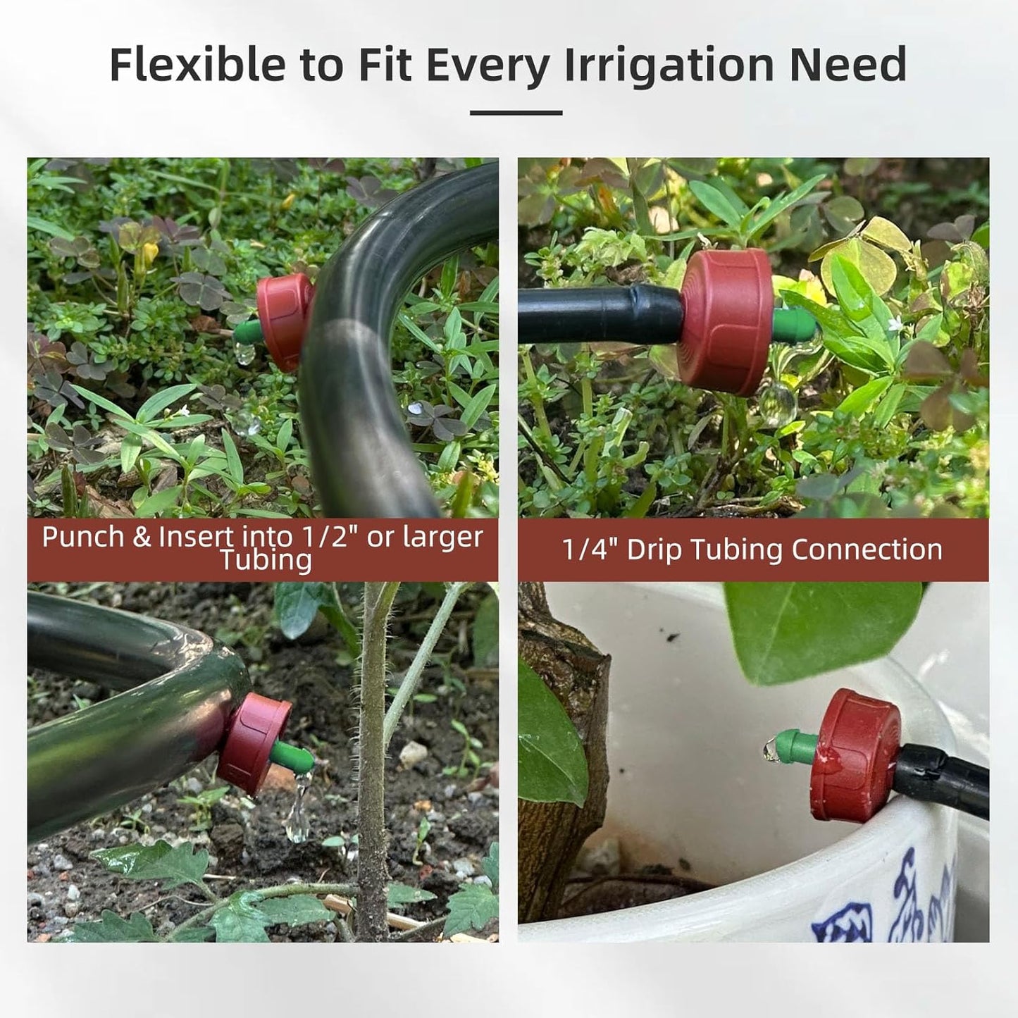 60PCS 0.25 GPH Pressure Compensating Drip Irrigation Spot Watering Drippers/Emitters, Self-Cleaning Constant Flow Drip Irrigation Emitters Heads Irrigation Drippers Parts for Drip Irrigation System