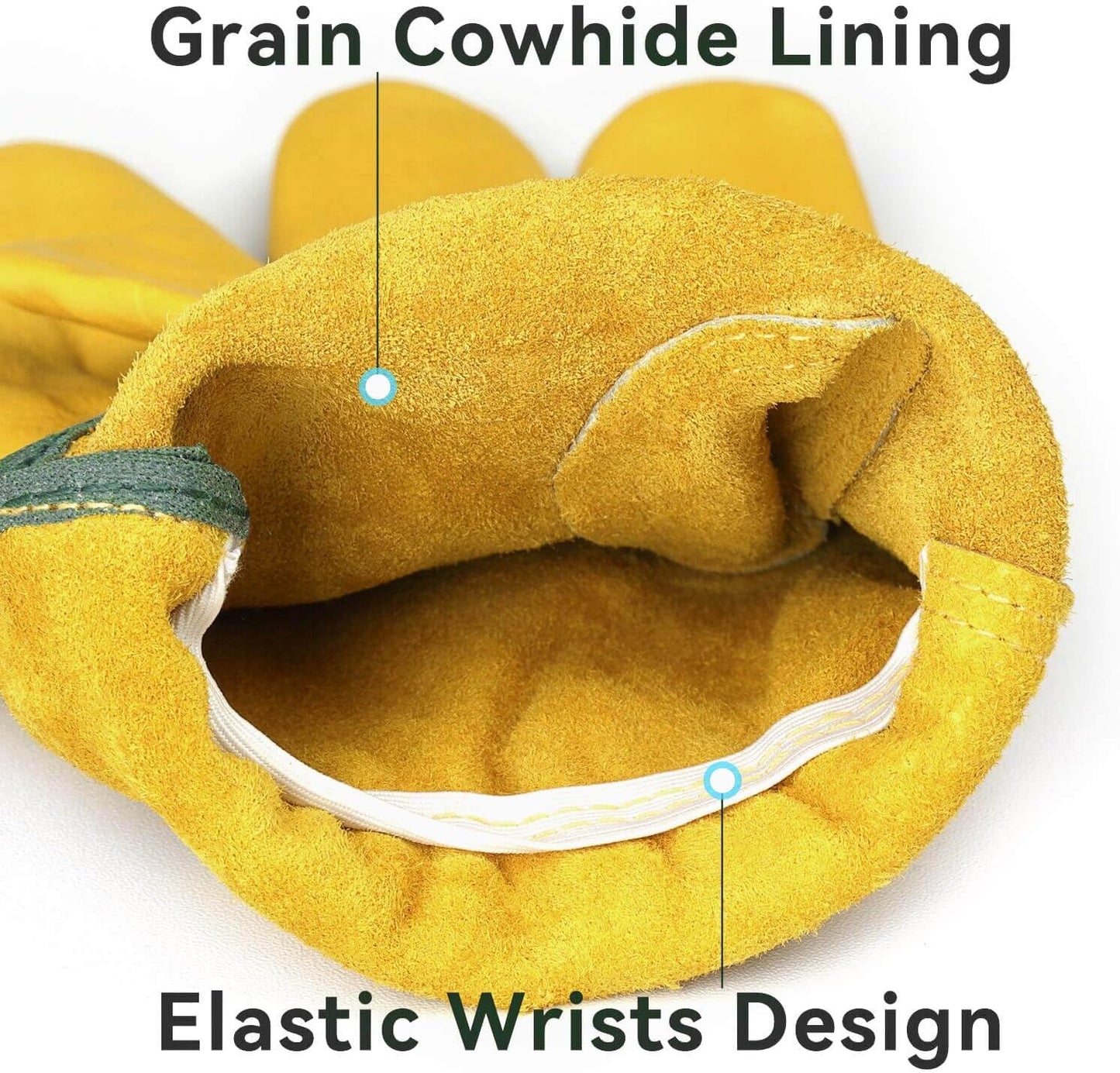 OZERO 5Pair Leather Work Gloves Cowhide Garden Glove for Wood Cutting/Yard Gold,Large