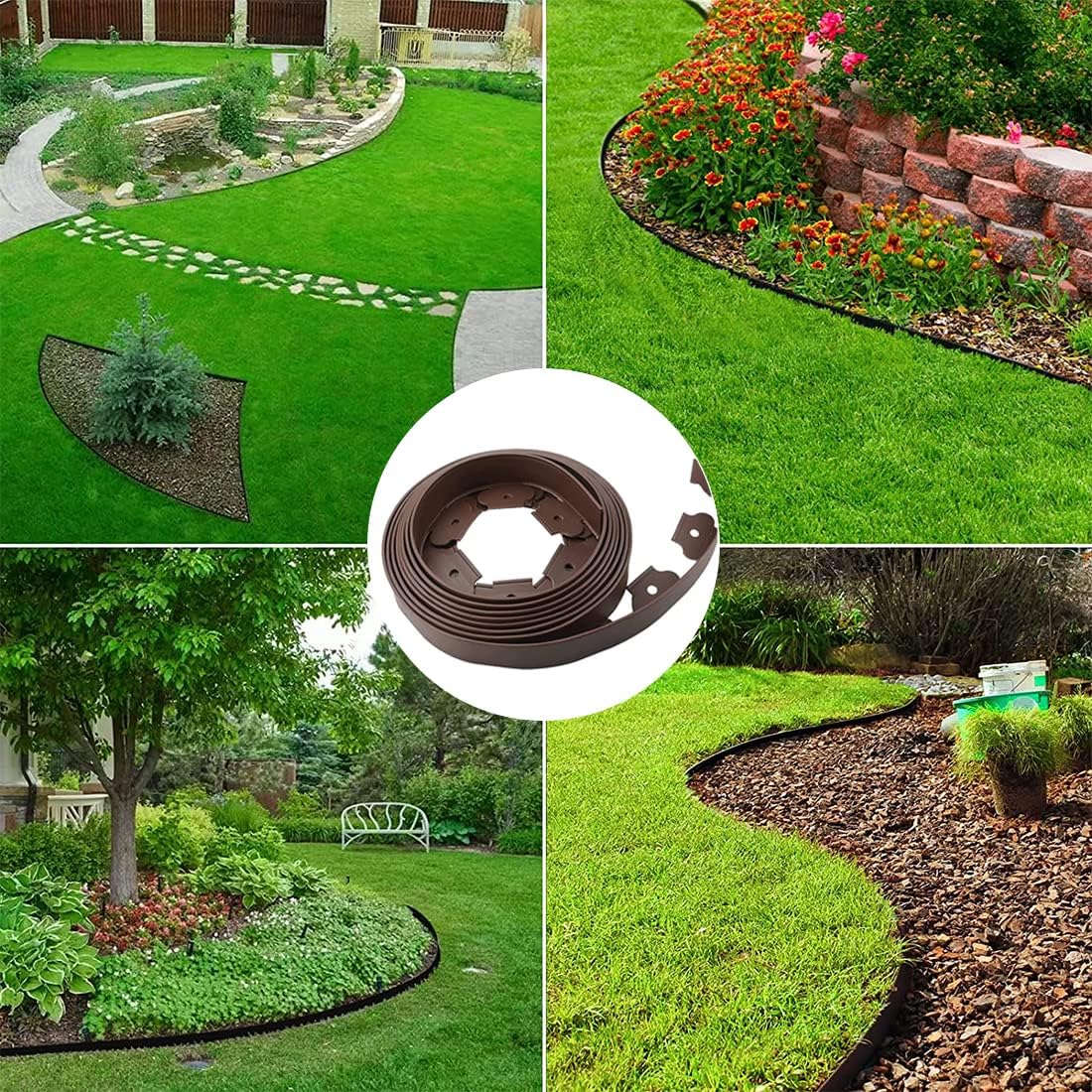 Flexible Garden Edging Borders 66FT,Landscape Edging Brown [Extra Tall 4IN High] with 60pcs Stakes,Garden Border Lawn Edging Mini Plastic Fence-Brown