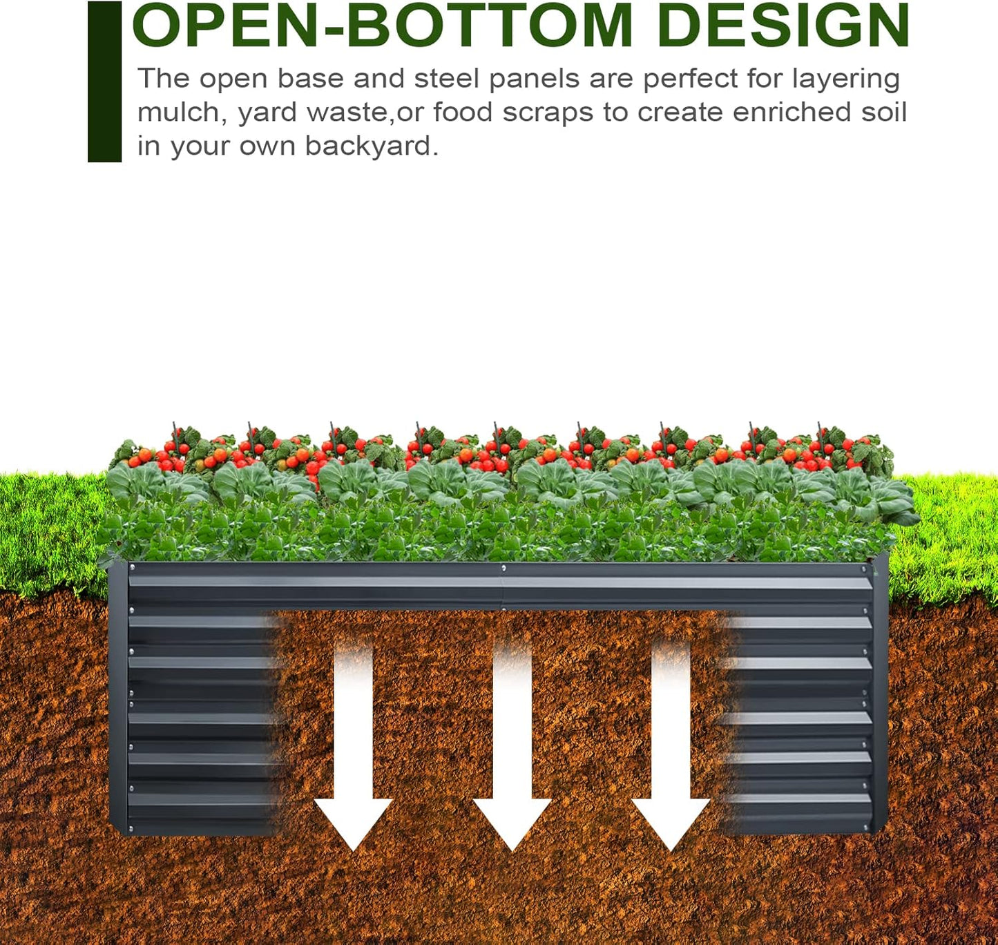 Metal Raised Bed Garden Bed Kit, 8x4x2ft Tall Galvanized Planter Raised Garden Boxes Outdoor, Large Metal Raised Garden Beds for Flowers, Vegetables, Herbs