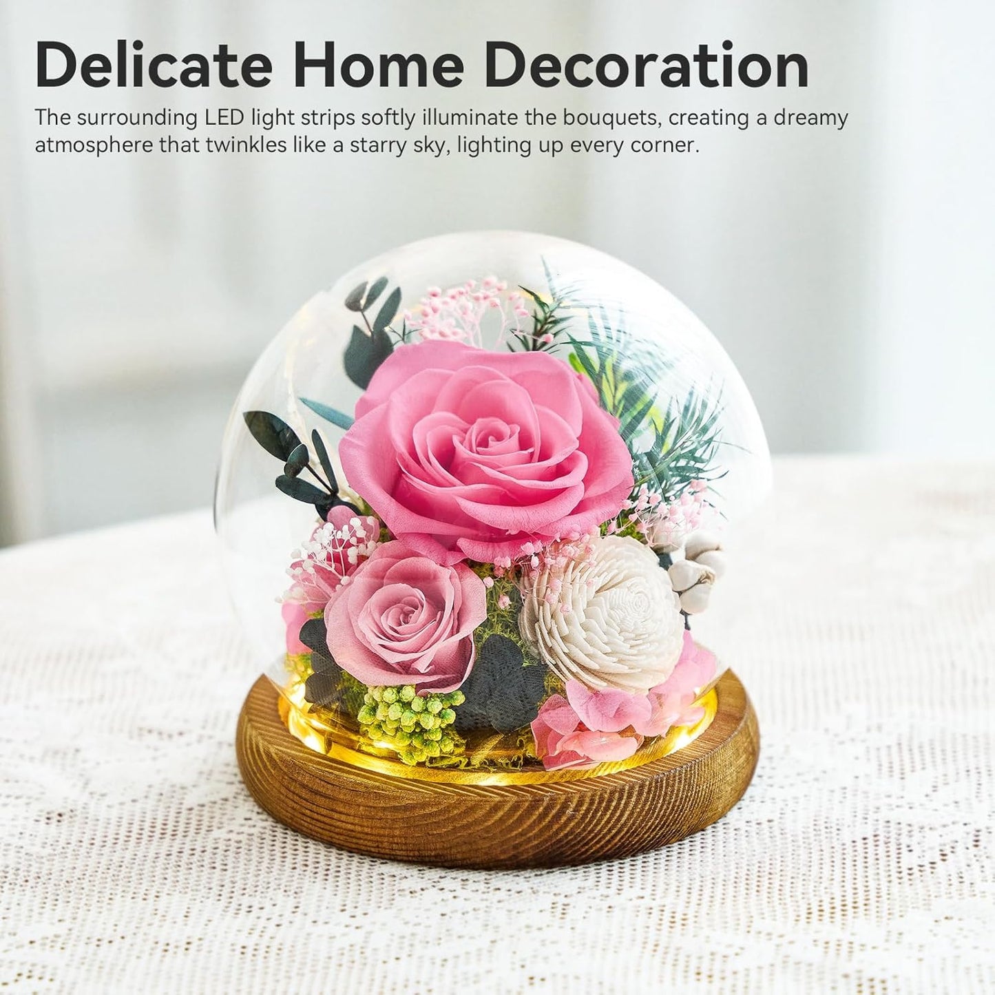 Preserved Flowers Rose Birthday Gifts for Women, Forever Flowers in Glass Ball, Long-Lasting for Mom Her Wife Grandma Anniversary Valentines (Pink)