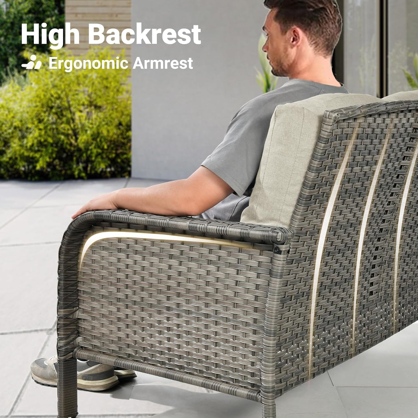 ovios 4 Pieces Patio Furniture Set, Outdoor Wicker Sofa with Coffee Table, Chairs, All Weather High Back Rattan Loveseat Couch with Comfy Cushions, Beige