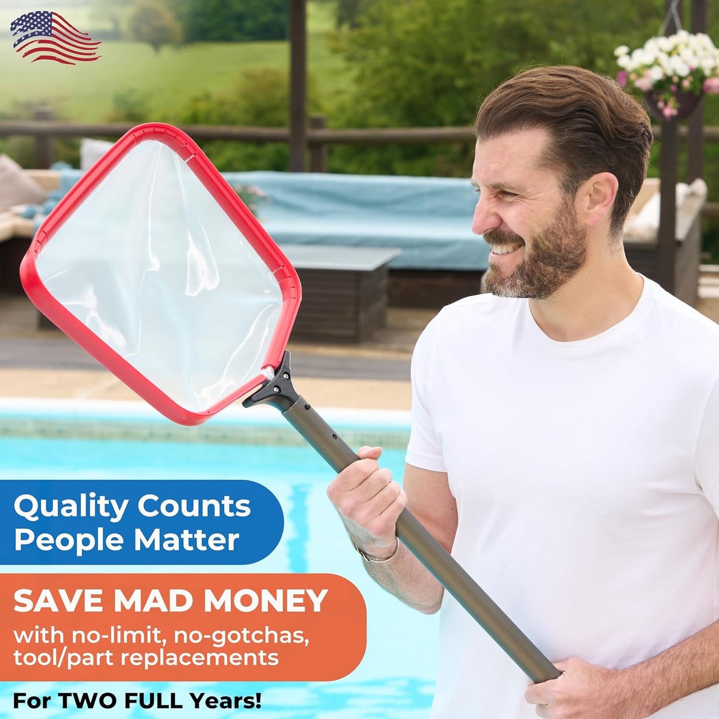 ProTuff Flat Pool Skimmer Net – 2 Year Unconditional Free Replacement – Heavy-Duty Flat Net, Fine Mesh for Leaves, Silt & Pollen – Strong Aluminum Frame, Fits Standard Telescoping Pole