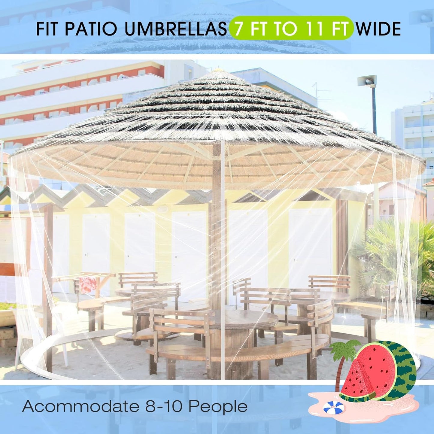 Windyun 2 Pcs 7 to 10 ft Patio Umbrella Mosquito Netting with Double Zipper Door, Screen Universal Hanging Mosquito Net for Patio Polyester Mesh Umbrella Screen for Outdoor and Patio Tables(White)