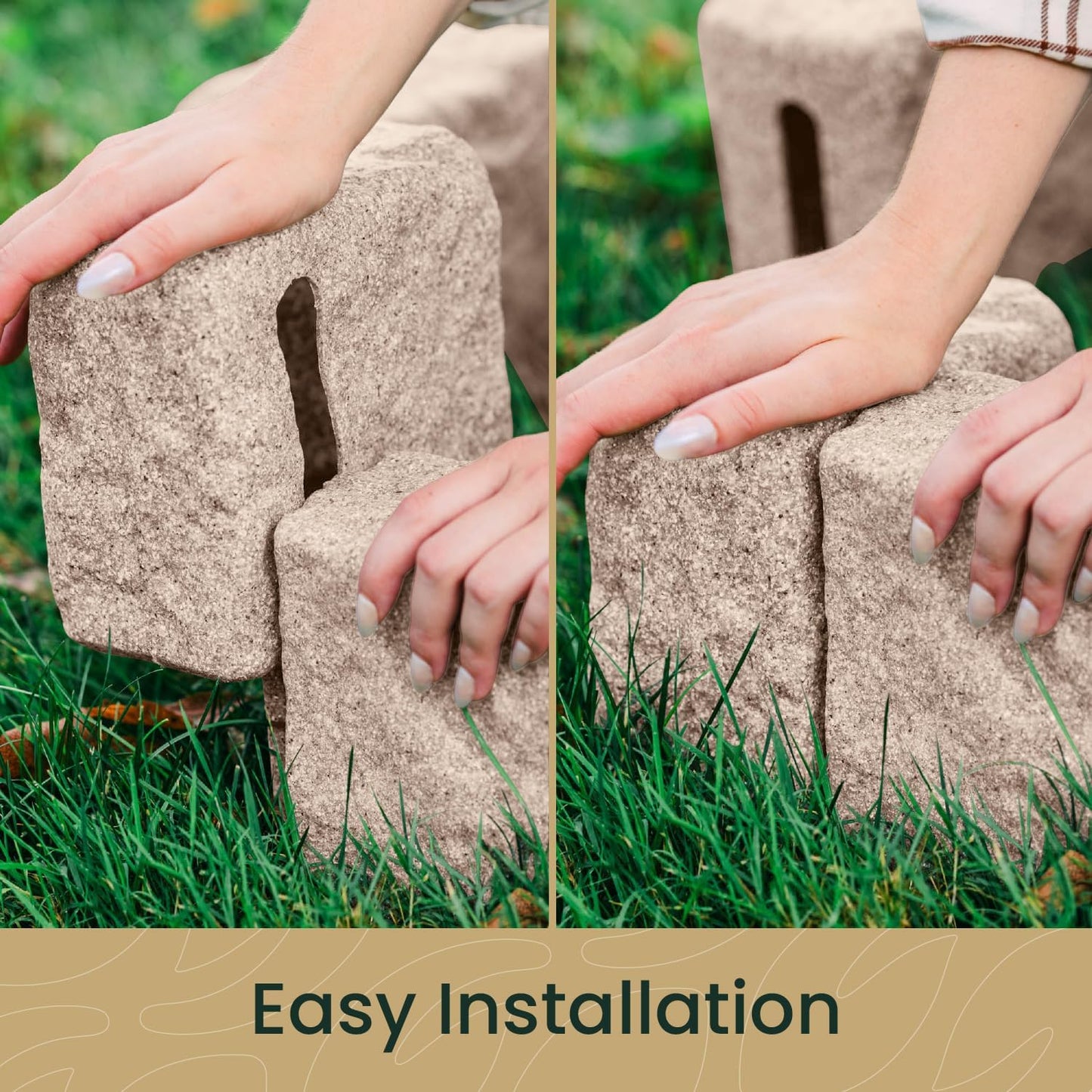 Beuta Landscape Edging | Garden Edging Border | Faux Stone Blocks for Lawn Edging, Flower Beds & Yard Edging – 1 Pack | Each Section Has 6 Blocks 48" L x 4" W x 6.5" H | 2 Spikes | Cobblestone