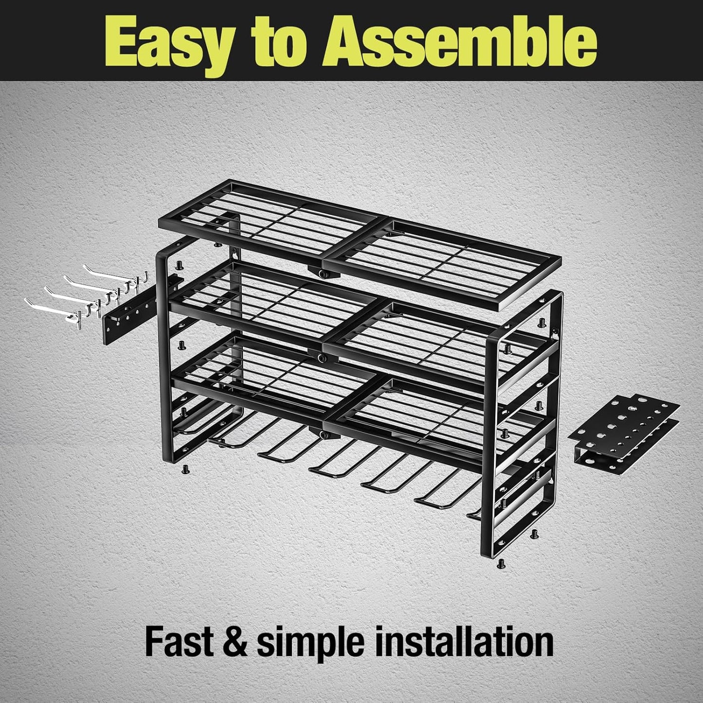 4 Layer Power Tool Organizer Wall Mount, Battery Tools Holder with Charging Station Shelf, Cordless Drill Hanger Storage Rack for Garage Organization, Workshop, Pegboard - 24 Inch 6 Slots