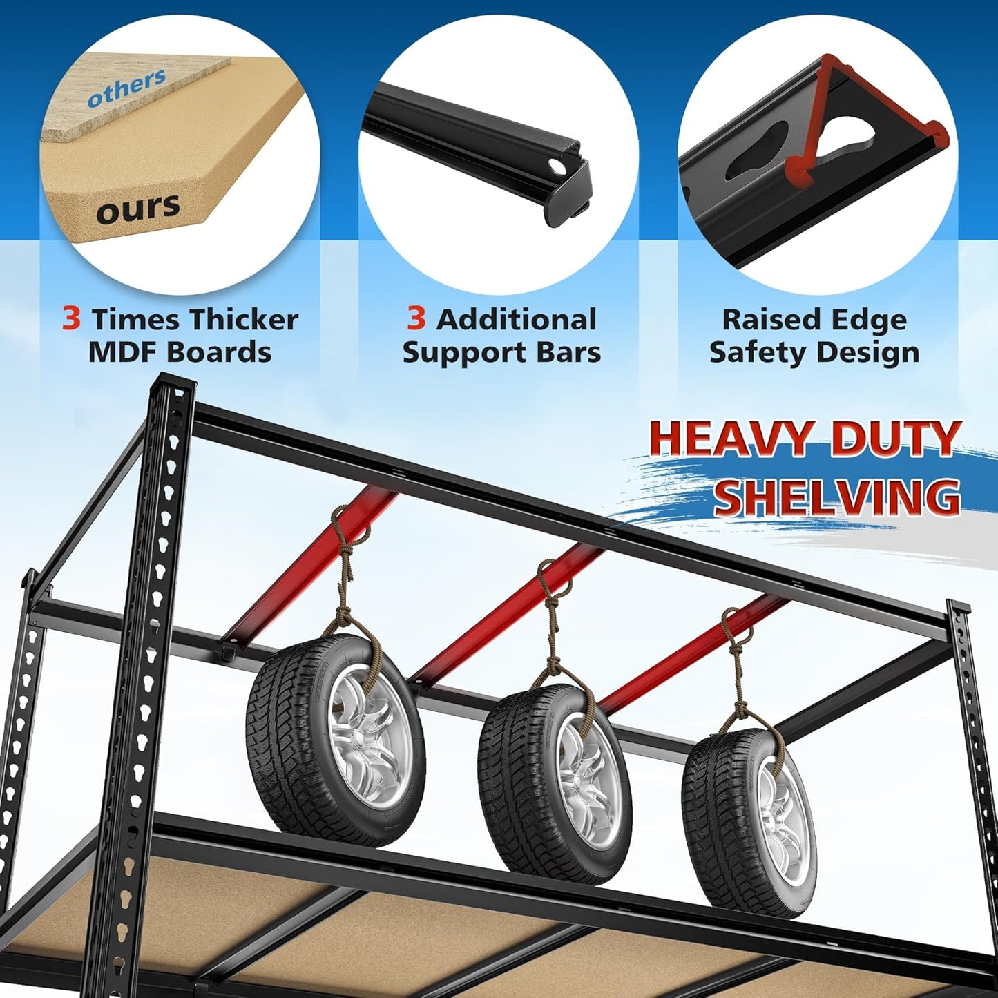 DurayLoly 55" W Storage Shelves, 2550LBS Garage Shelving, 5-Tier Metal Shelving Unit, Adjustable Heavy Duty Shelving for Garage, Warehouse, Pantry, Kitchen, 55" W × 24" D × 72" H, Black