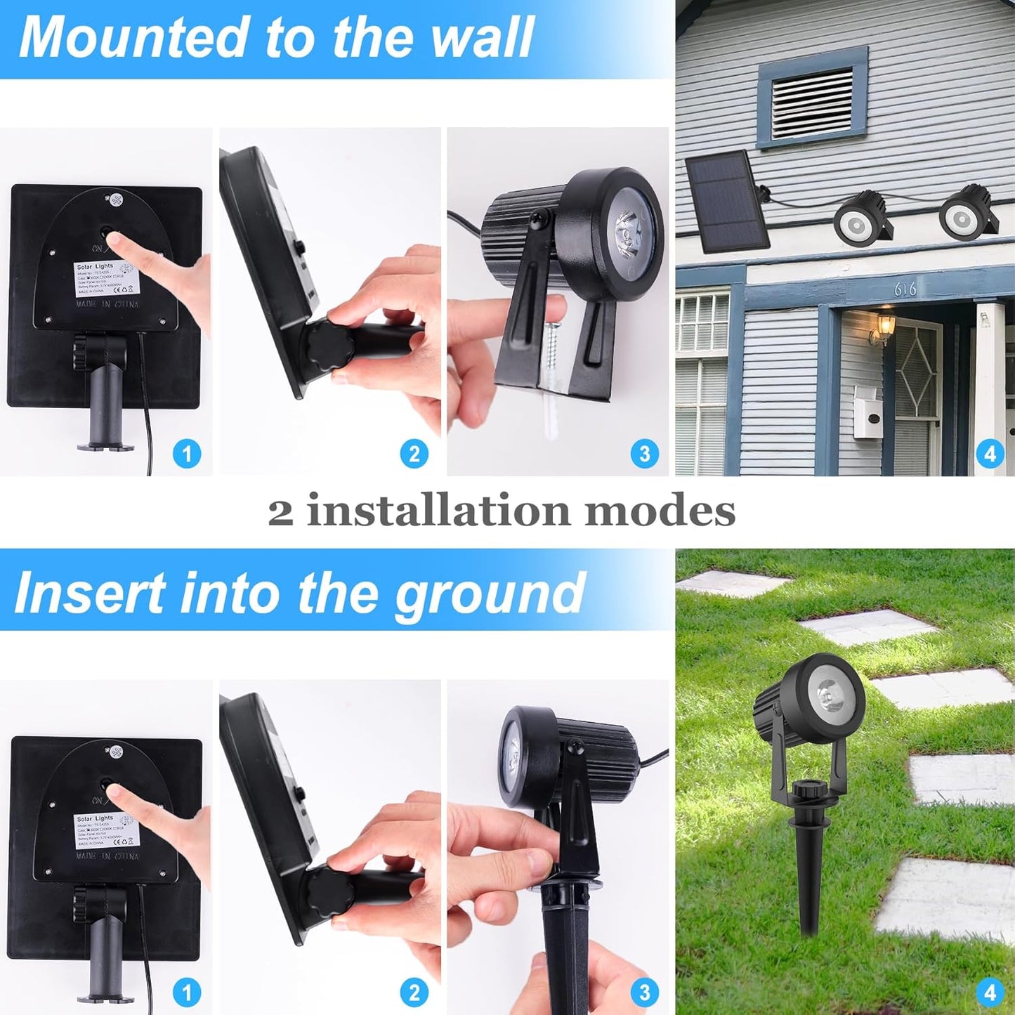 Solar Spot Lights Outdoor, Solar Color Changing RGB Landscape Lighting Waterproof Auto ON/Off Adjustable Garden Lights for Yard, Garden, Driveway, Pool, Lawn (6-in-1)