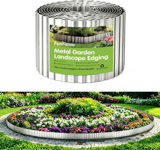 Corrugated Garden Edging Border, 6IN x 40FT Metal Landscape Paver Edging, Sturdy Steel Fence for Garden, Flower Bed Edging, Tree Fence, Yard Edging