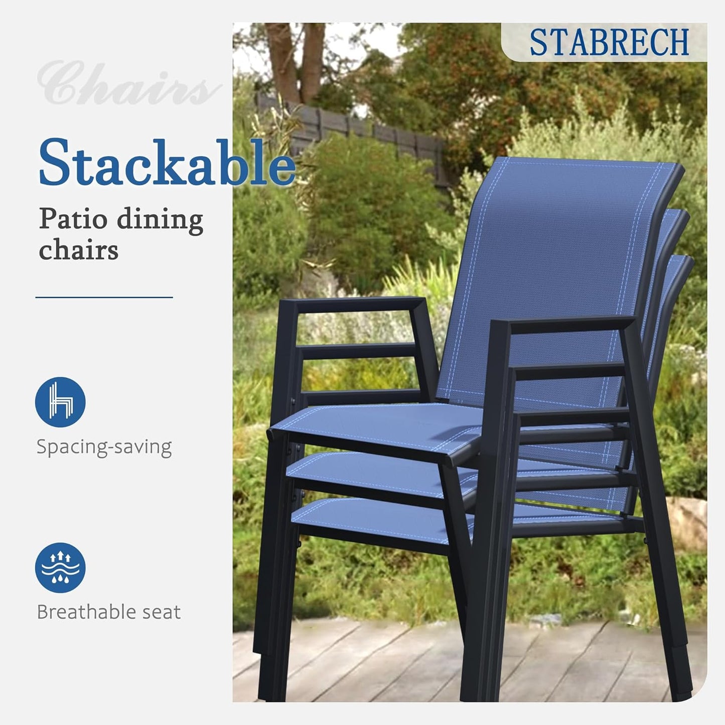 Outdoor Patio Chairs Set of 2, Blue Stackable Outdoor Chairs, Lightweight Patio Set with High Back, Metal Dining Chair for Lawn, Garden, Yard and Deck