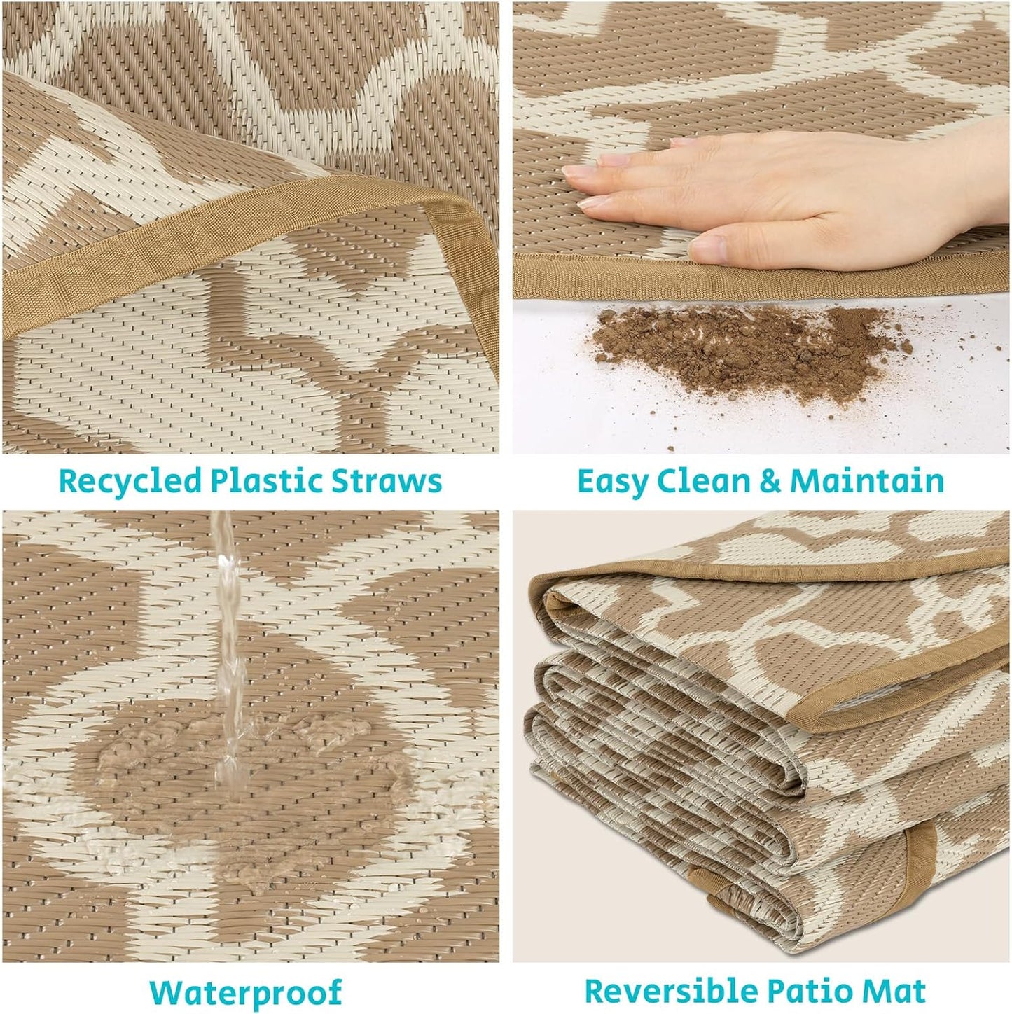 HEBE Outdoor Rug Waterproof 8ft, Plastic Straw Rug Camping Rug, Reversible Outdoor Patio Rugs RV Mat Clearance, Indoor Outside Floor Carpet for Porch,Deck,Camper,Balcony,Backyard