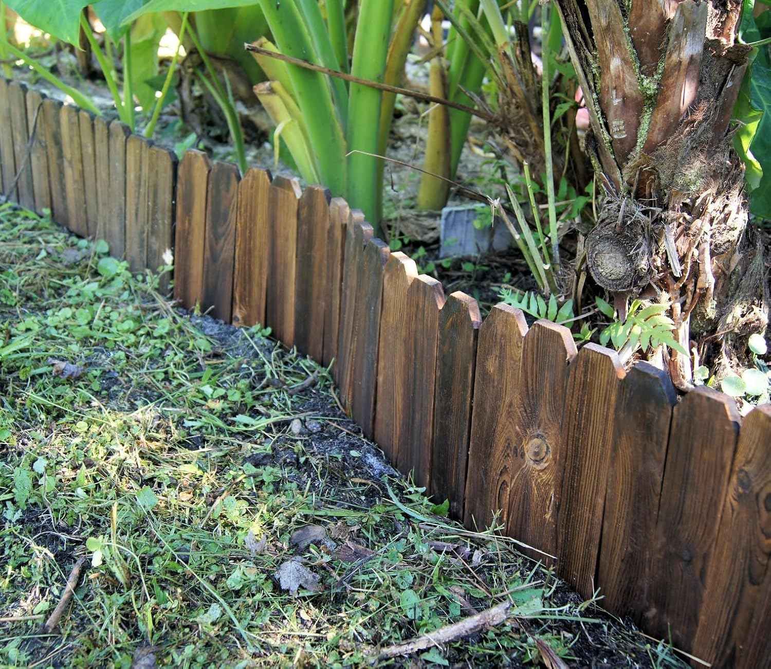 Wood Garden Edging, Wooden Fence Border Decorative Small Picket Panels for Flower Bed Barriers and Landscape Fencing (5.9" H x 47" L, 1 Pack)