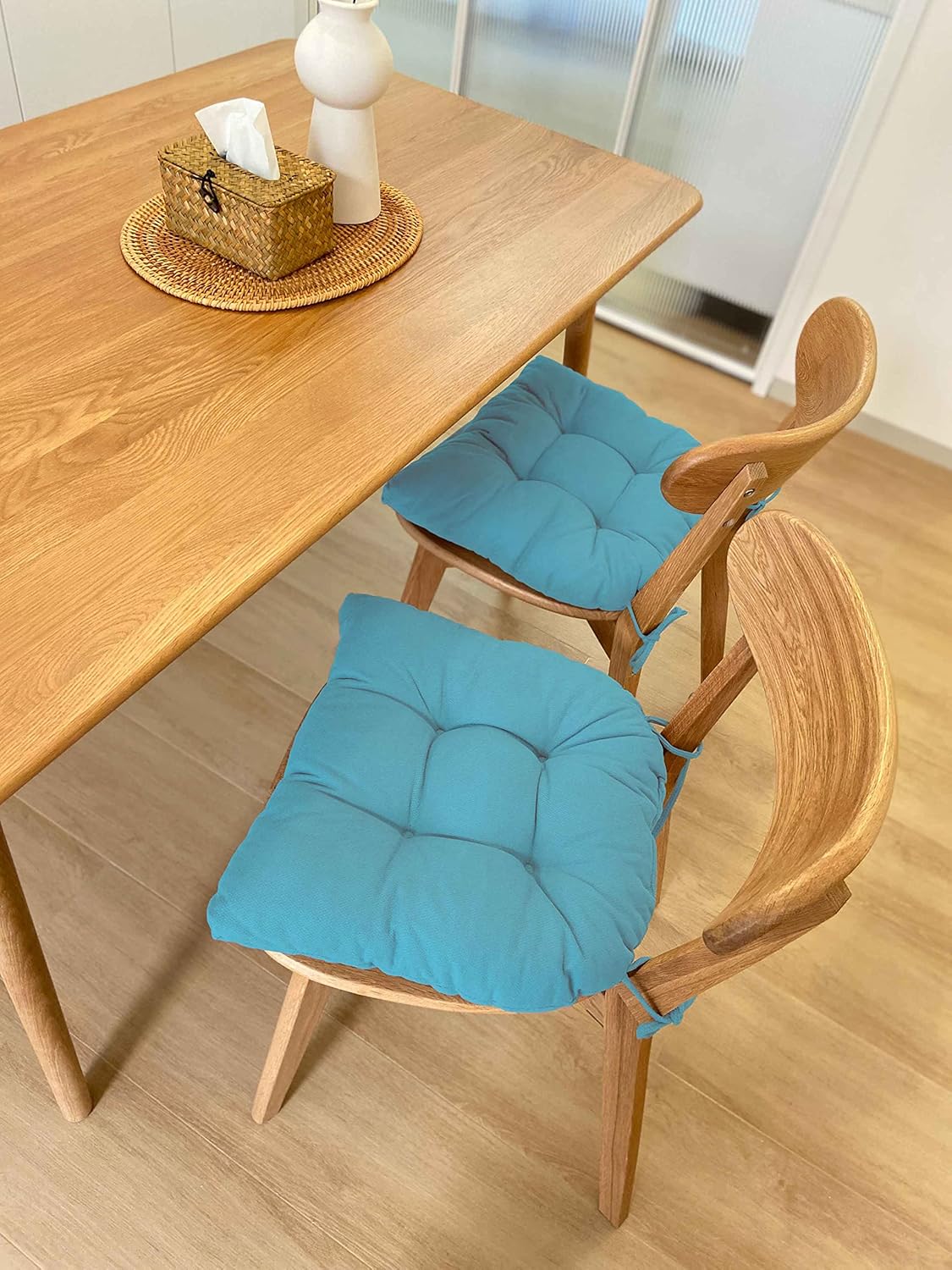 Chair Cushion, Chair Cushions for Dining Chairs, Chair Pads and Mat with Ties for Indoor Kitchen Seat and Desk (Teal, 4 Count - 17 x 16 in)