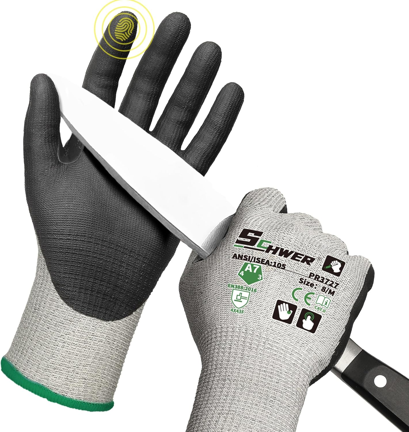 High Level Cut Resistant Work Gloves for High Risk Work, ANSI A7 Cutting Gloves with Reinforced Thumb, Used for WoodWorking, Construction, Non Slip, Durable, Breathable & Cool, M, 1 pair, PR3727