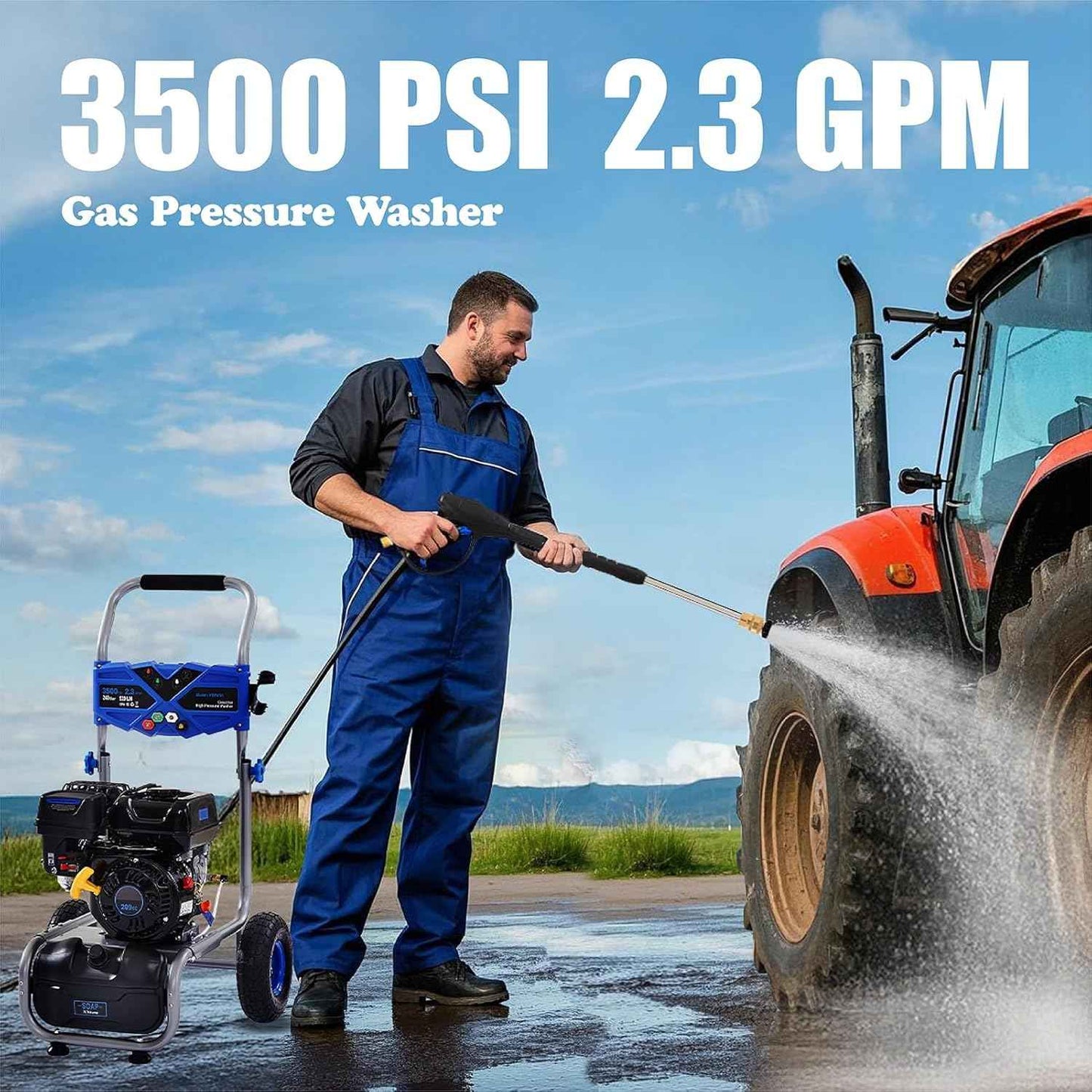 Gas Powered Pressure Washer 3500 PSI - 2.3 GPM Heavy Duty High Power Washer,209CC 7HP Engine with 25Ft Pressure Hose, Axial Aluminum Pump, Soap Tank, 4 Quick Connect Nozzle (Black)