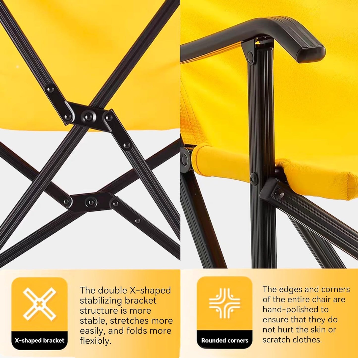 IKURAM Outdoor Camping Chair, Portable Folding Chair, Lightweight Compact Design for Beach, Lawn & Sports, Outdoor Gear, 250 LBS Capacity, Yellow