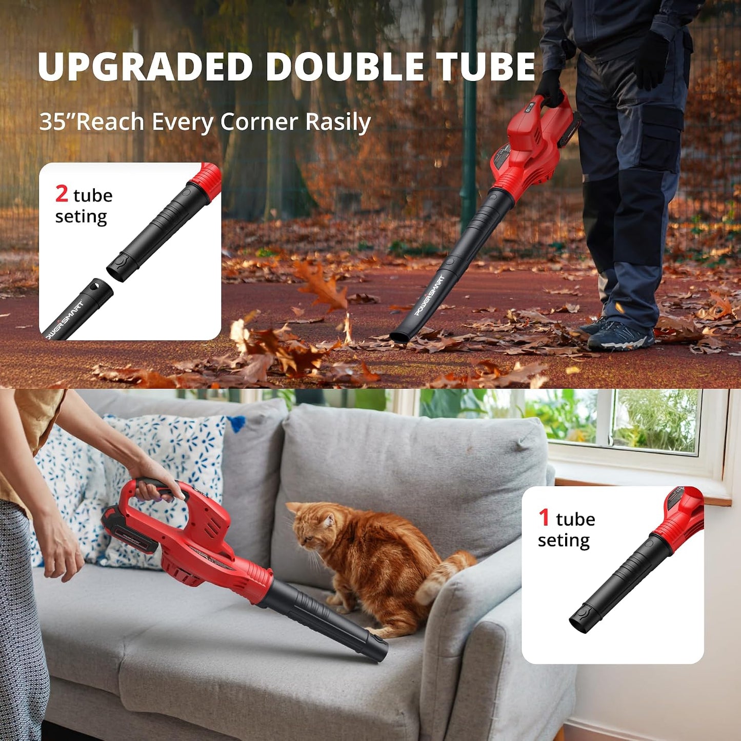 PowerSmart 20V Cordless Leaf Blower with 2.0Ah Battery and Charger, Lightweight Small Leaf Blower for Gutter 2024 Version