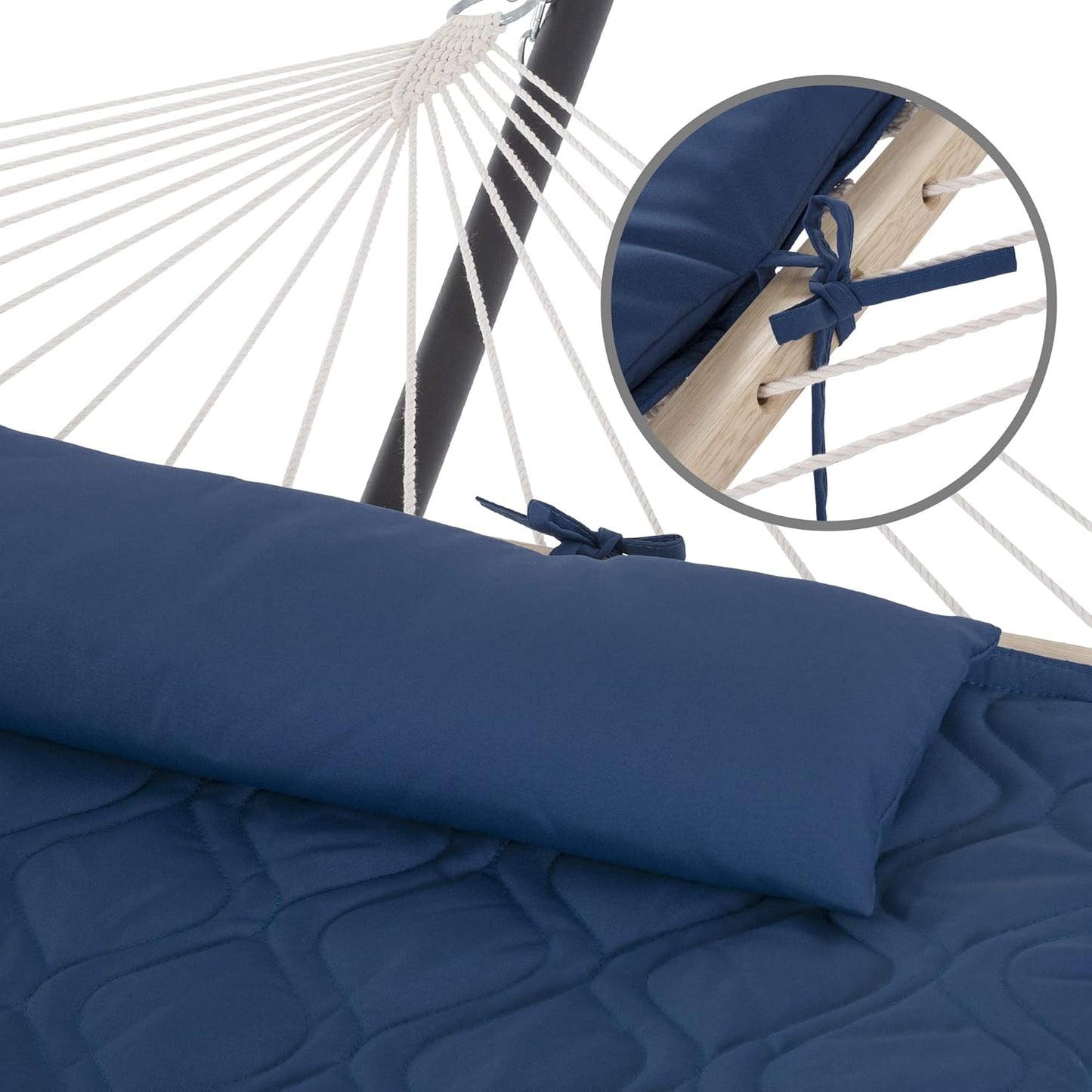 SUNCREAT Two Person Hammock with Stand, Heavy Duty Backyard Hammock and Stand, Navy Drops