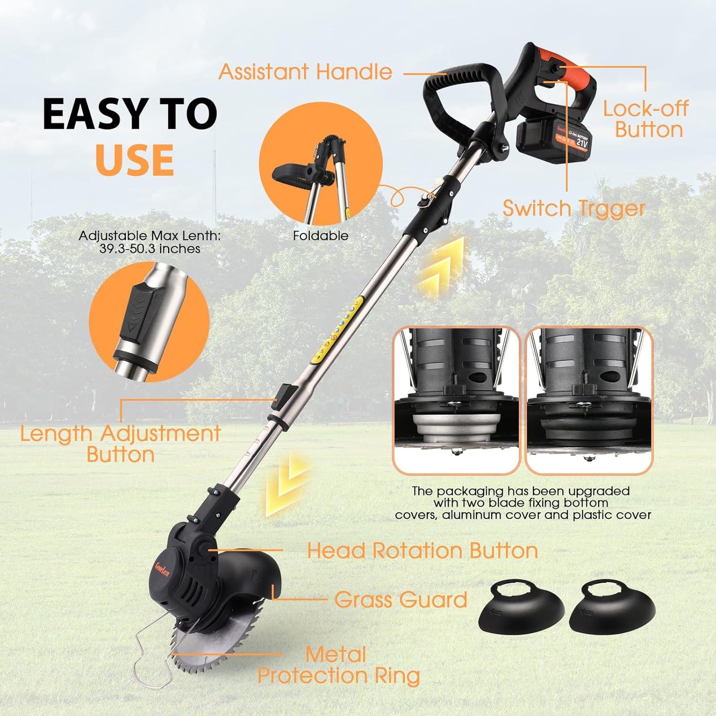 21V Electric Weed Wacker, Cordless Brush Cutter String Trimmer with Adjustable Pole & 2x3.0Ah Battery-Powered Weed Wacker, Lightweight & Low Noise, Foldable 3-in-1 Weed Eater for Outdoor, Garden, Yard