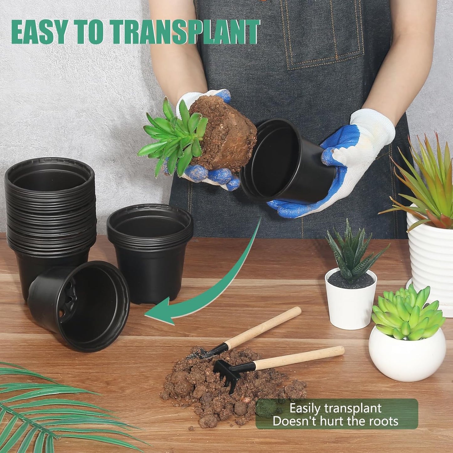 60 Pack 5 Inch Nursery Pots for Plants, Plastic Seeds Starter Pots with Drainage Holes, Small Plastic Plant Nursery Pots for Succulents Seedling Cutting Transplanting (60, 5 Inch)