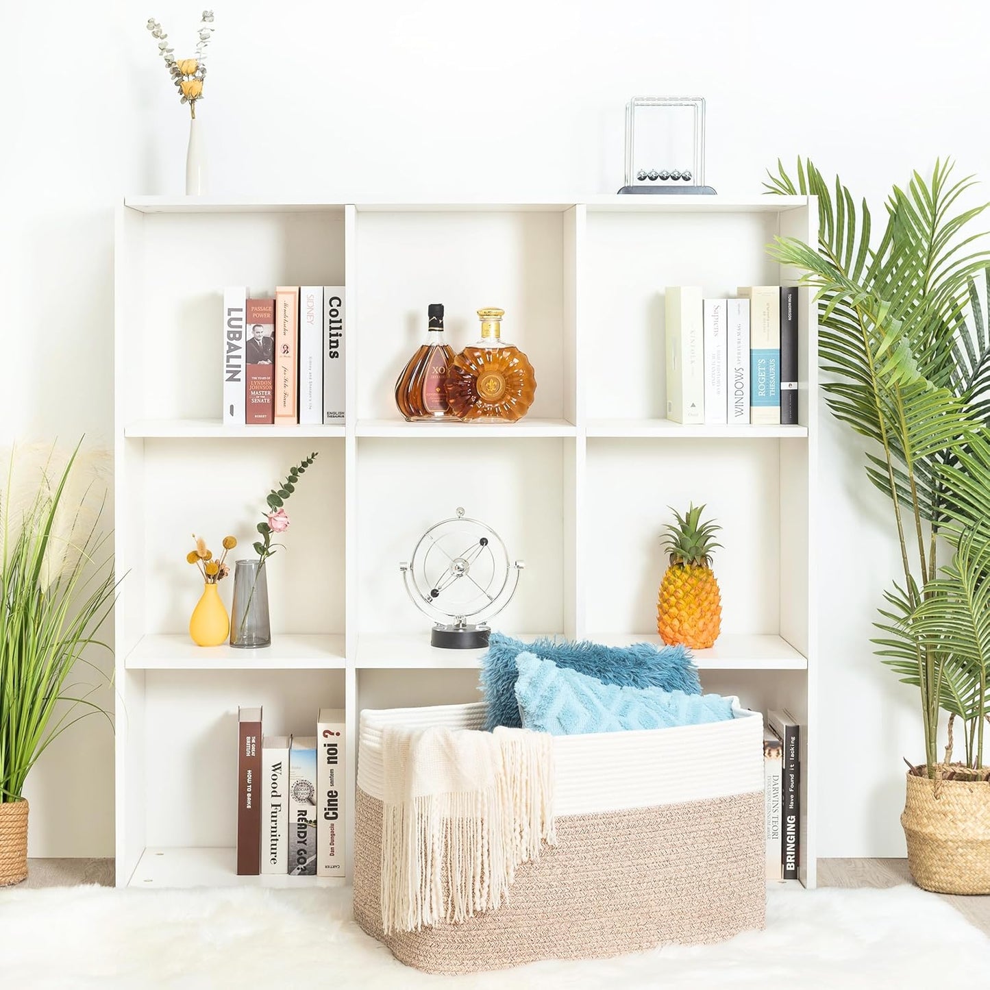 MINTWOOD Design 22in Extra Large Blanket Basket Holder Living Room, Rectangle Rope Woven Storage Basket with Handles for Laundry, Pool Towels, and Shoes, Dog Toy Organizer Bin Box, Light Brown