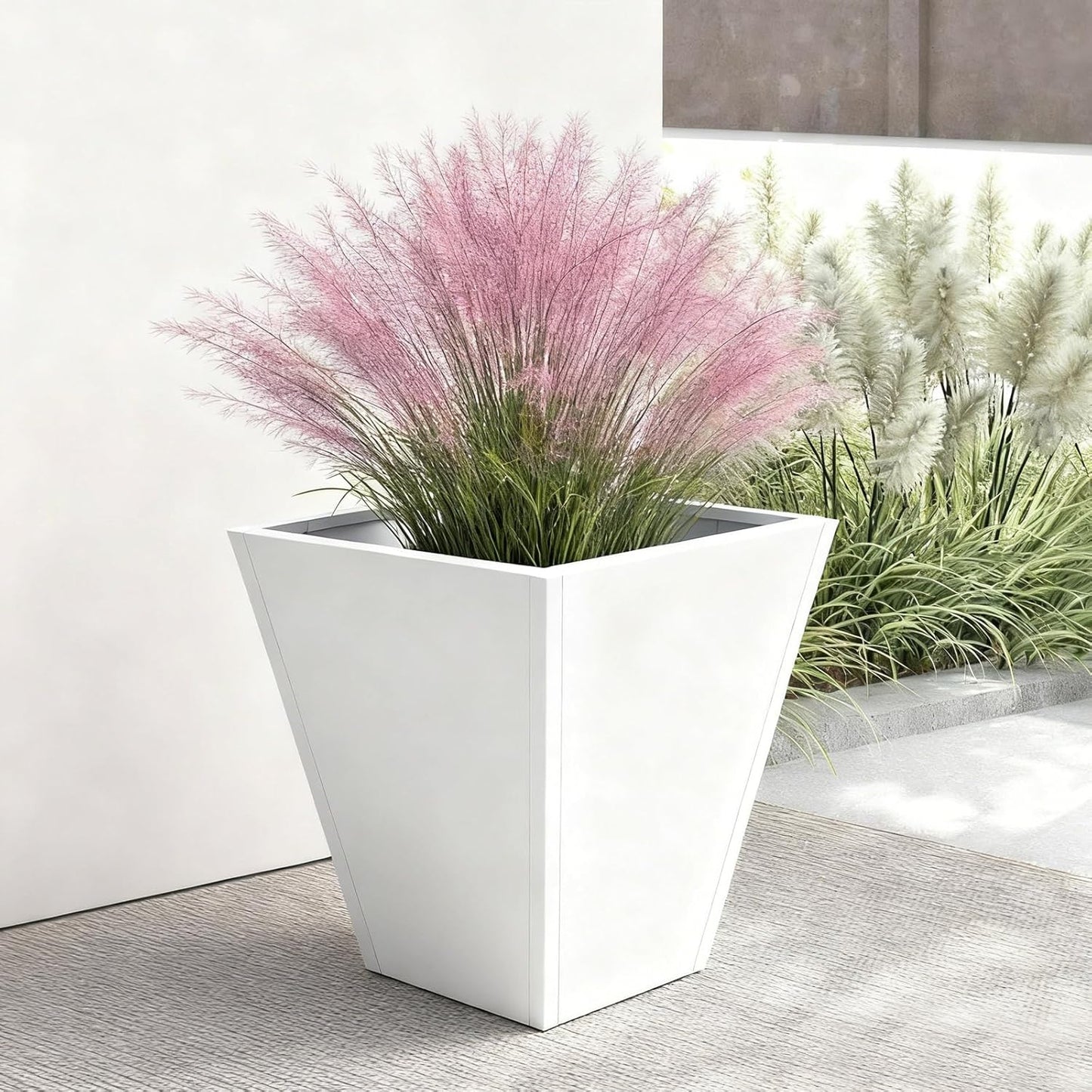 Planter Box for Outdoor Plants, Large Garden Box, Modern Raised Garden Bed, Outdoor Planters All-Weather Use with Drainage Holes for Patio Porch Balcony Deck Yard (White, 20" x 22")