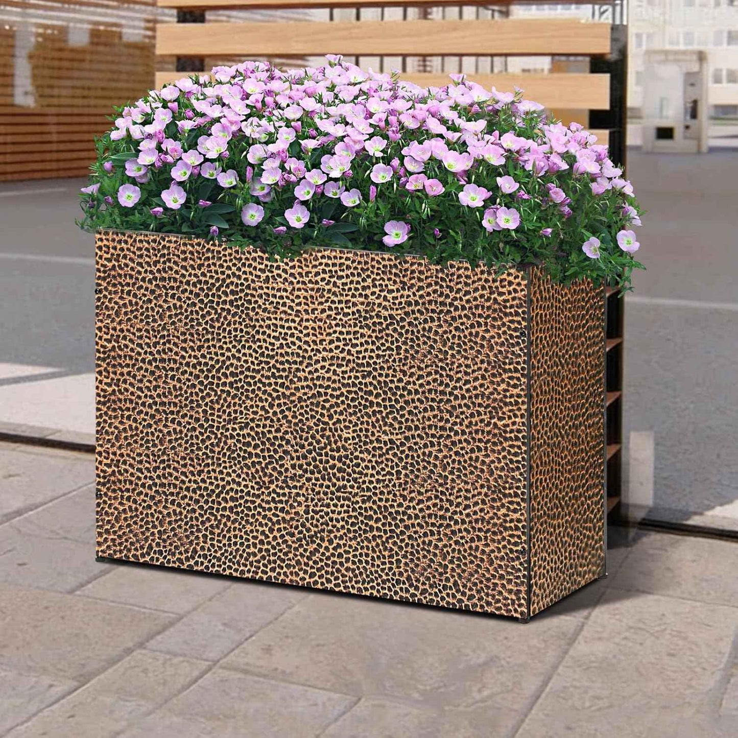 Tall Planters for Outdoor Plants - Hand-Hammered Metal Large Rectangular Block Planter Box with Drainage Holes, Modern Planters Indoor Outdoor Flower Plant Pots Patio Yard Front Porch Deck,32x12x24"