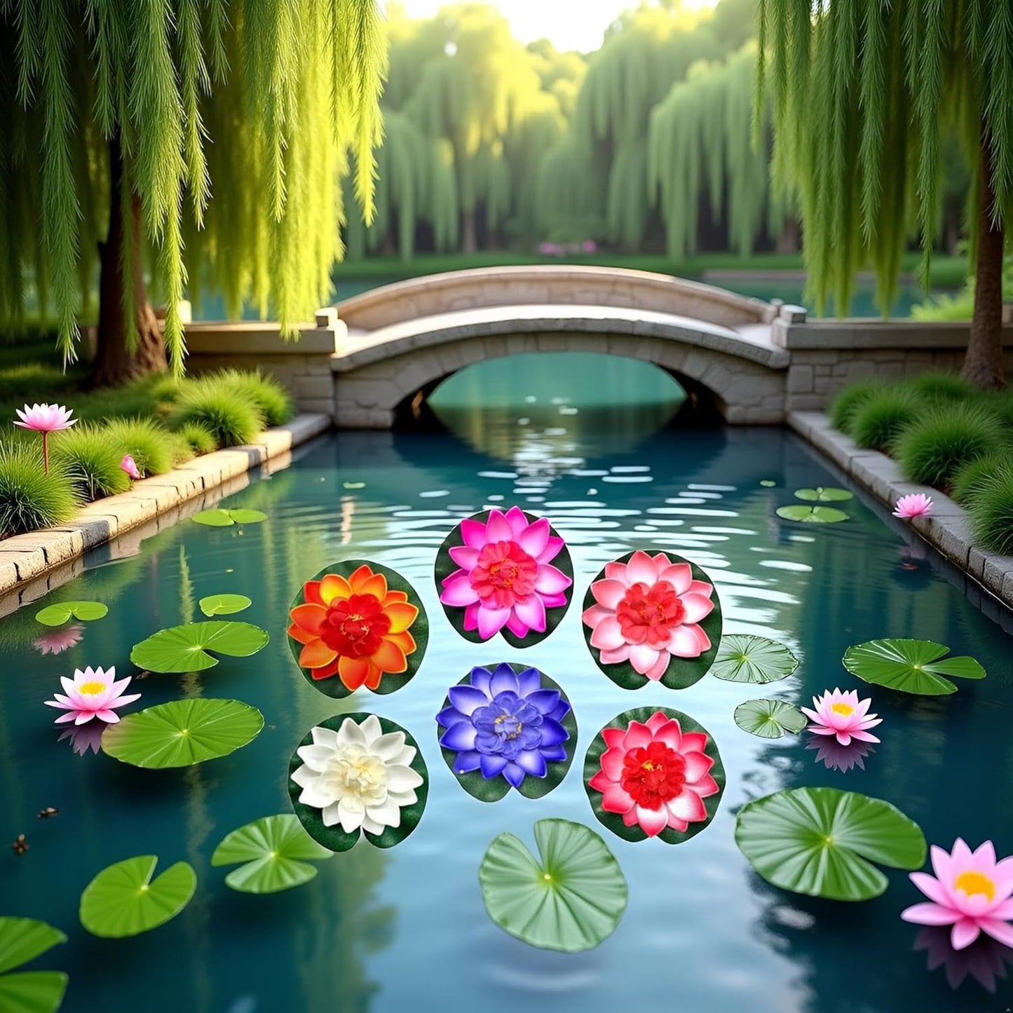 6 Pcs Large Floating Lotus Flowers Faux with Artificial Lily Pads, Artificial Floating Foam Lotus Flower with Water Lily Pad,Floating Artificial Lotus Flowers Decor Pond Home Decoration