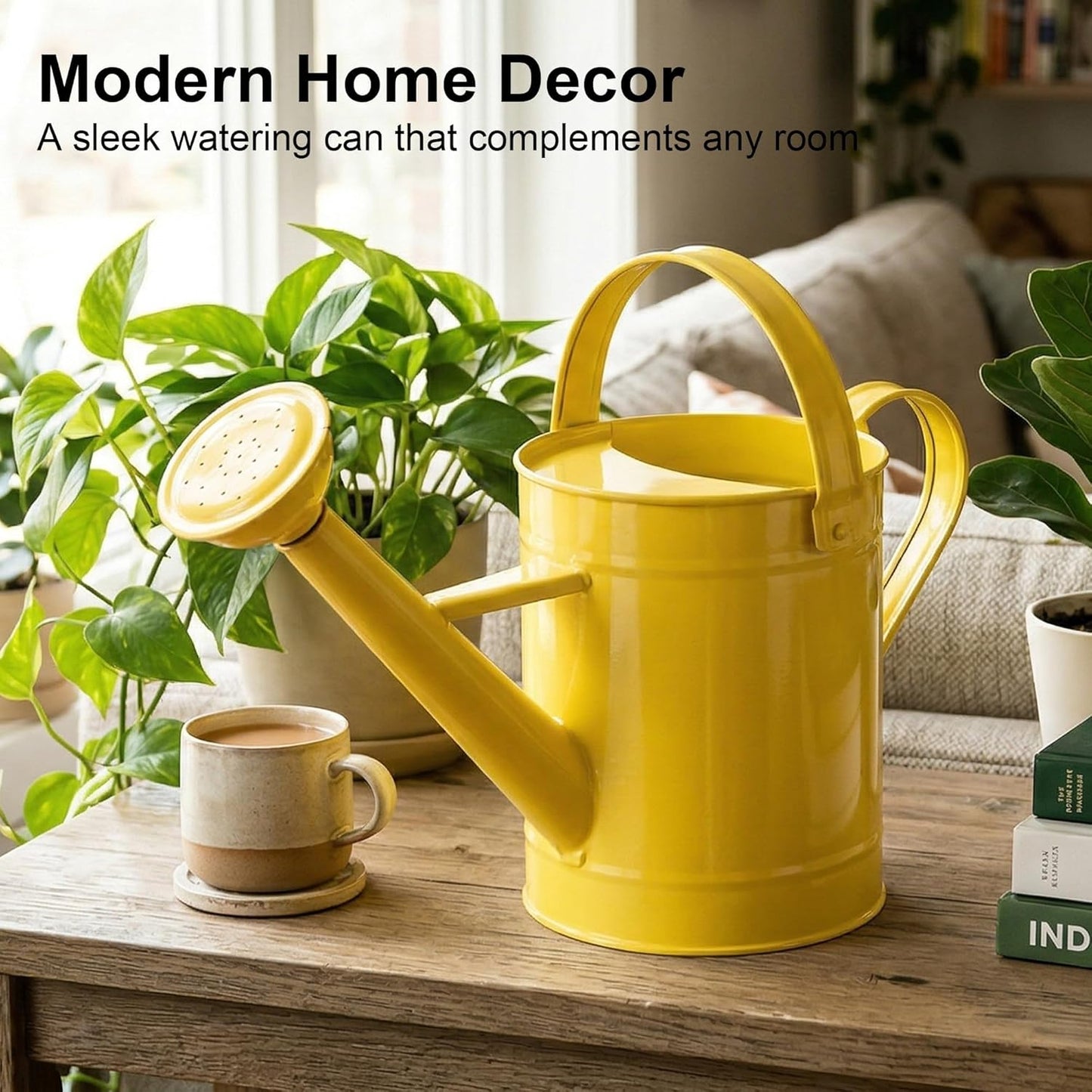 Topadorn 55 oz Vintage Metal Watering Can, Long Spout with Removable Sprinkler for Indoor & Outdoor Plants, Yellow
